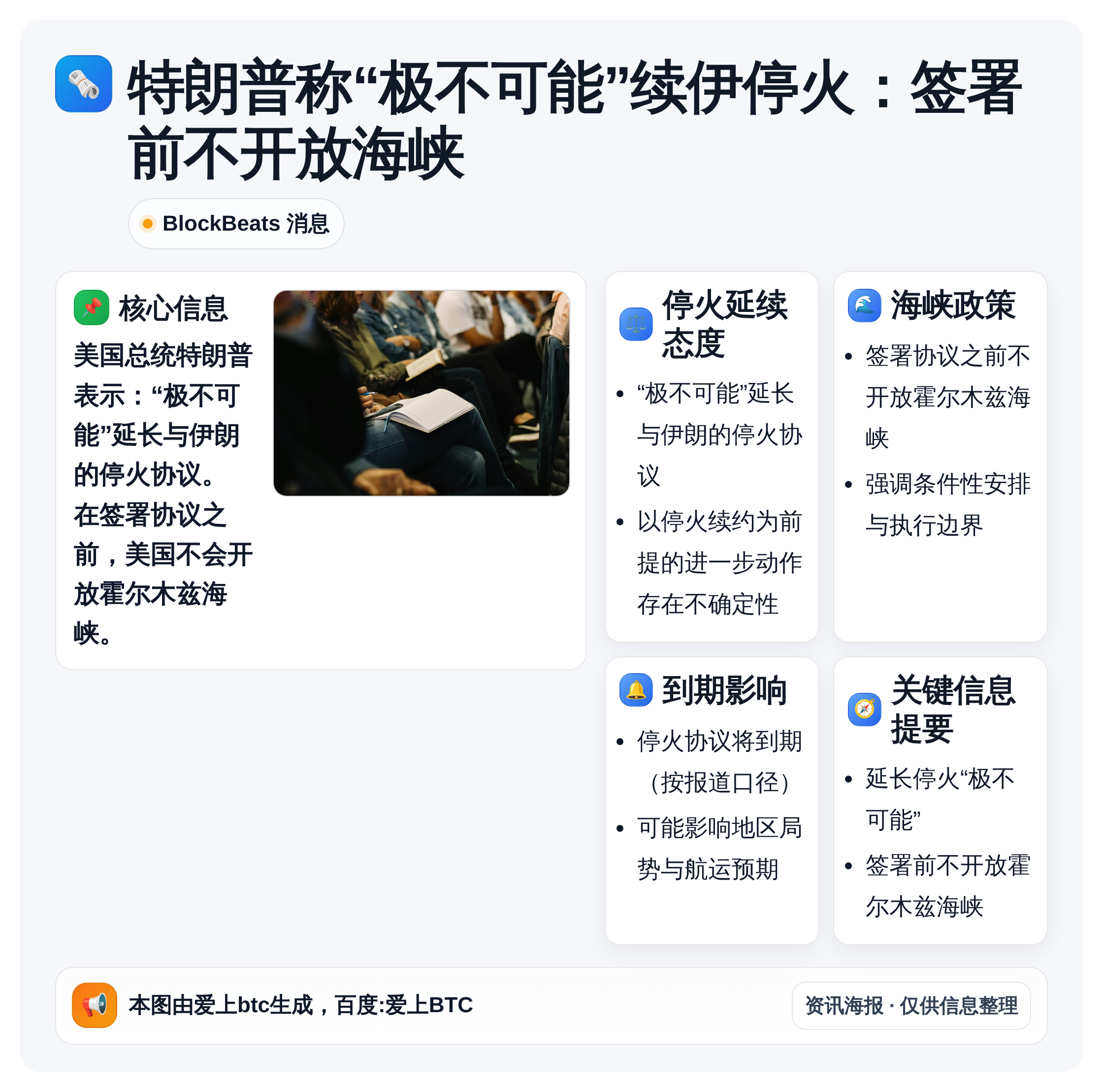特朗普称“极不可能”续伊停火：签署前不开放海峡