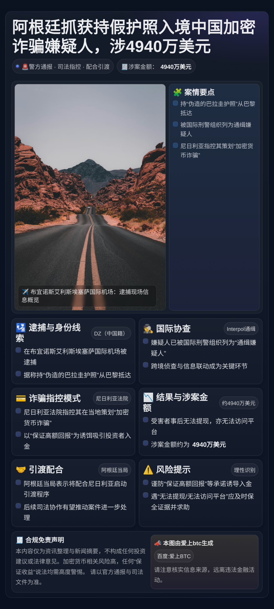 阿根廷抓获持假护照入境中国加密诈骗嫌疑人，涉4940万美元