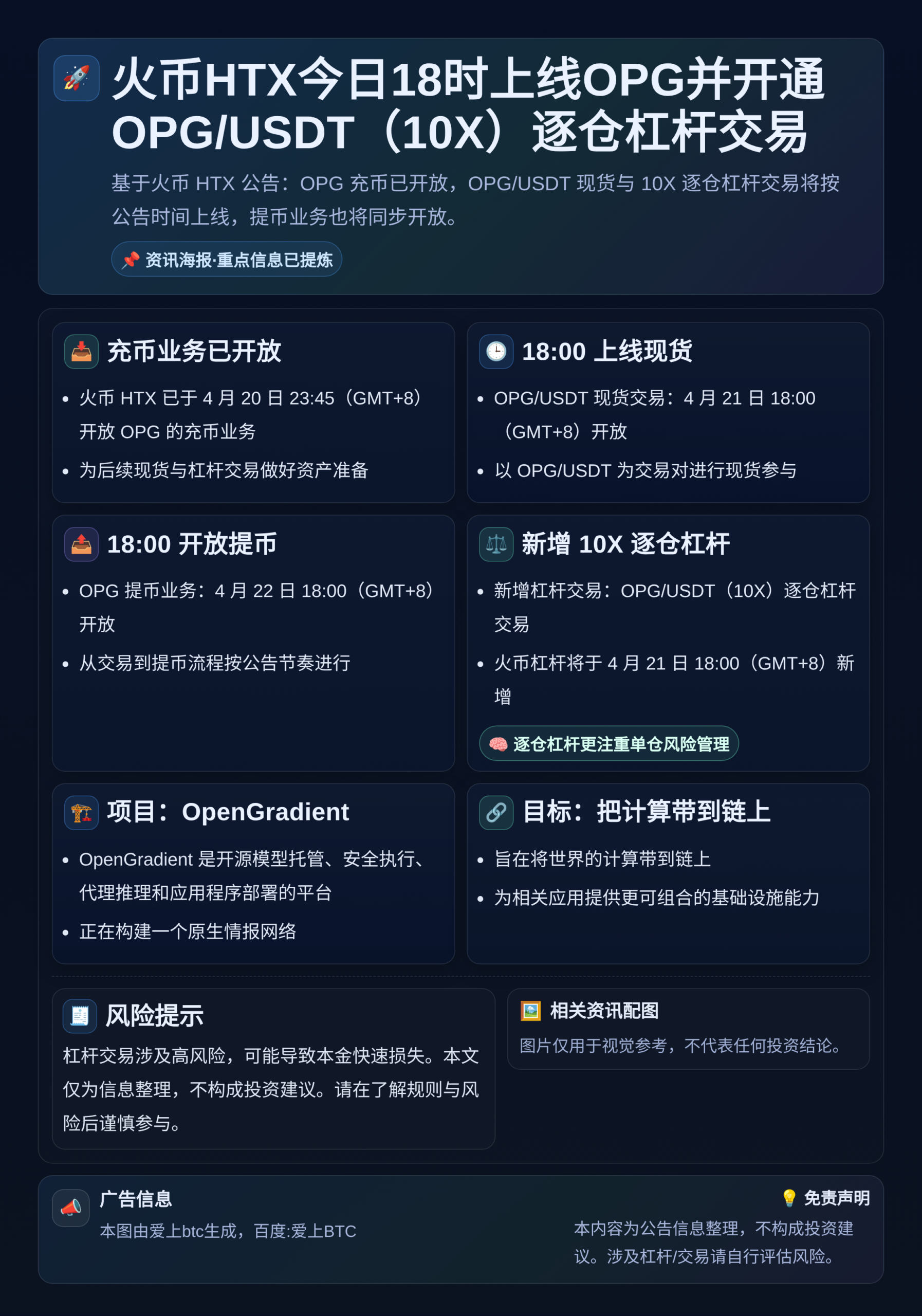 火币HTX今日18时上线OPG并开通OPG/USDT(10X