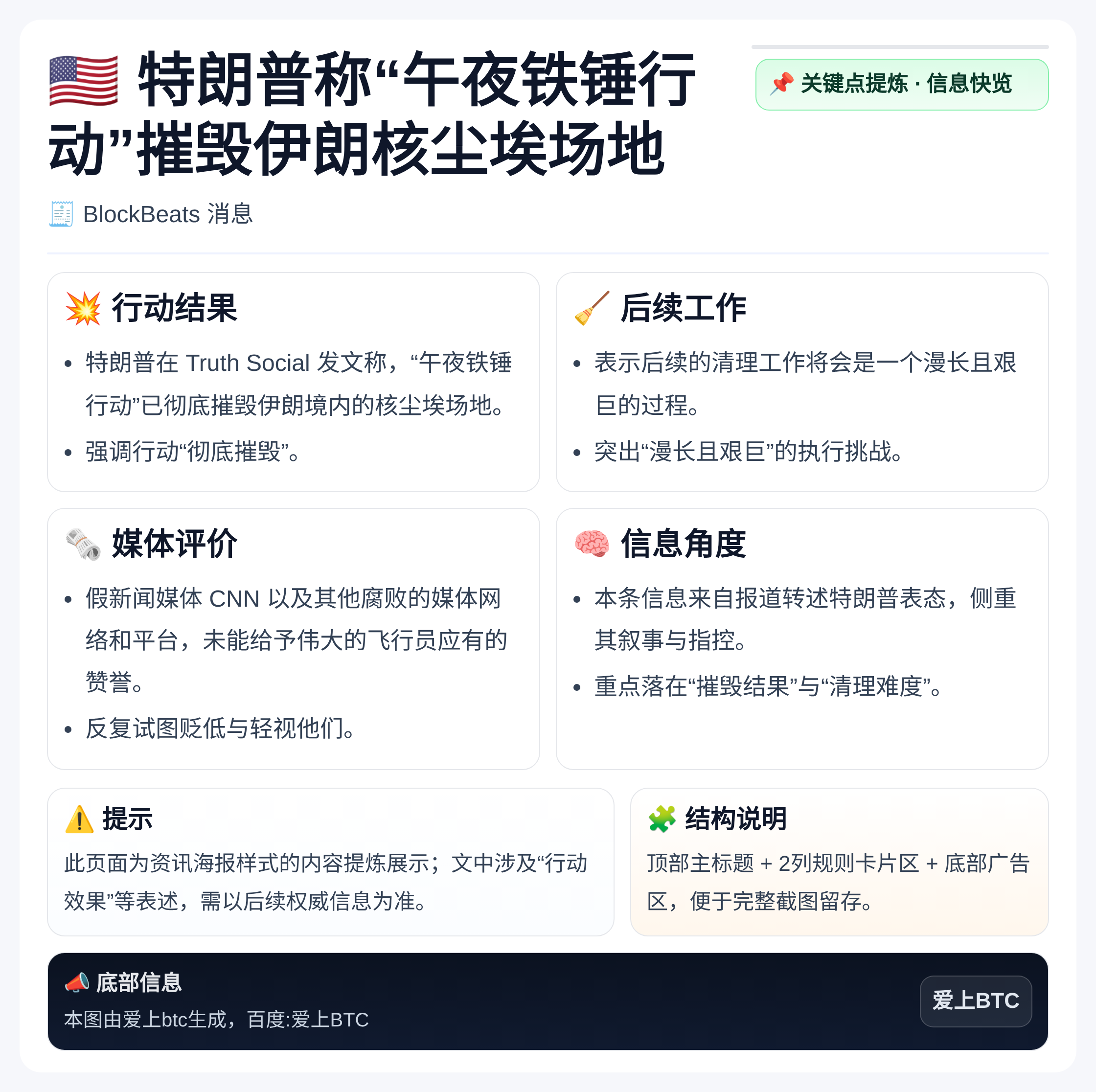 特朗普称“午夜铁锤行动”摧毁伊朗核尘埃场地