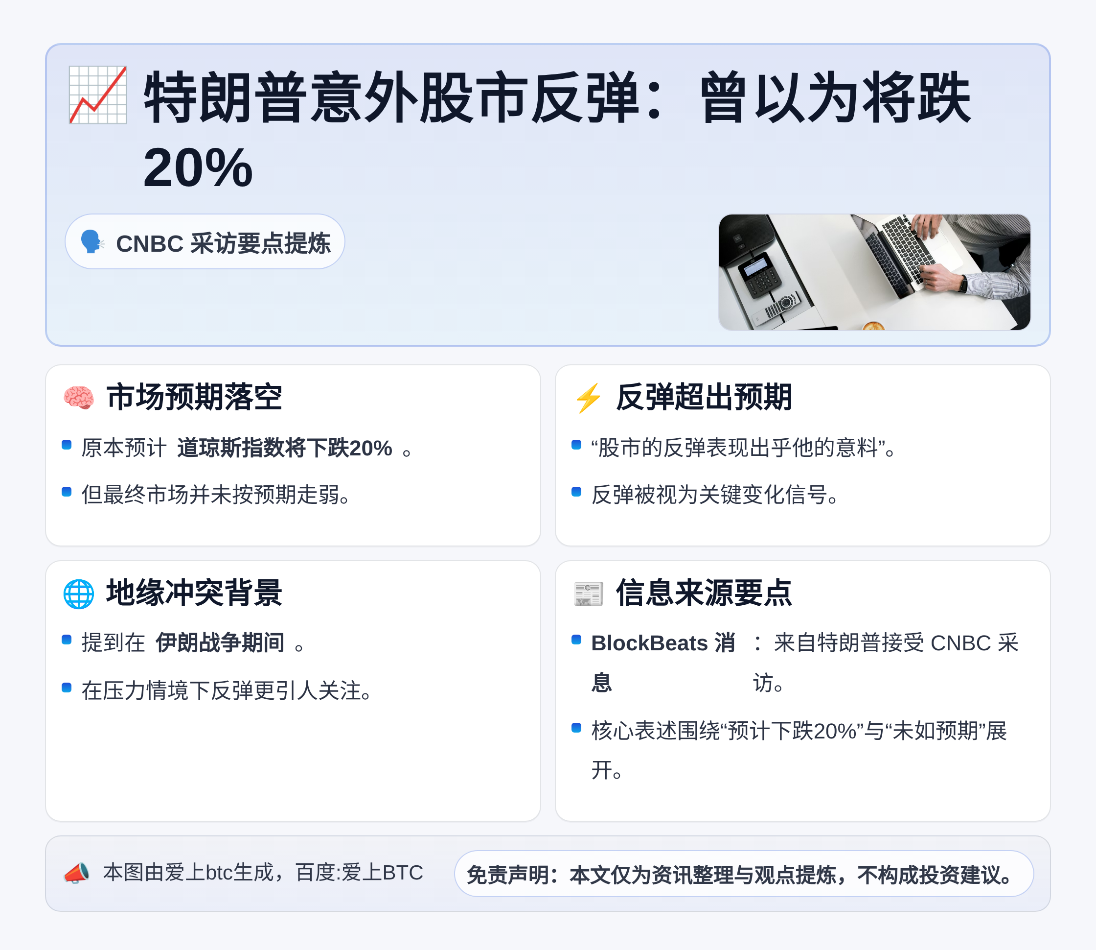 特朗普意外股市反弹：曾以为将跌20%