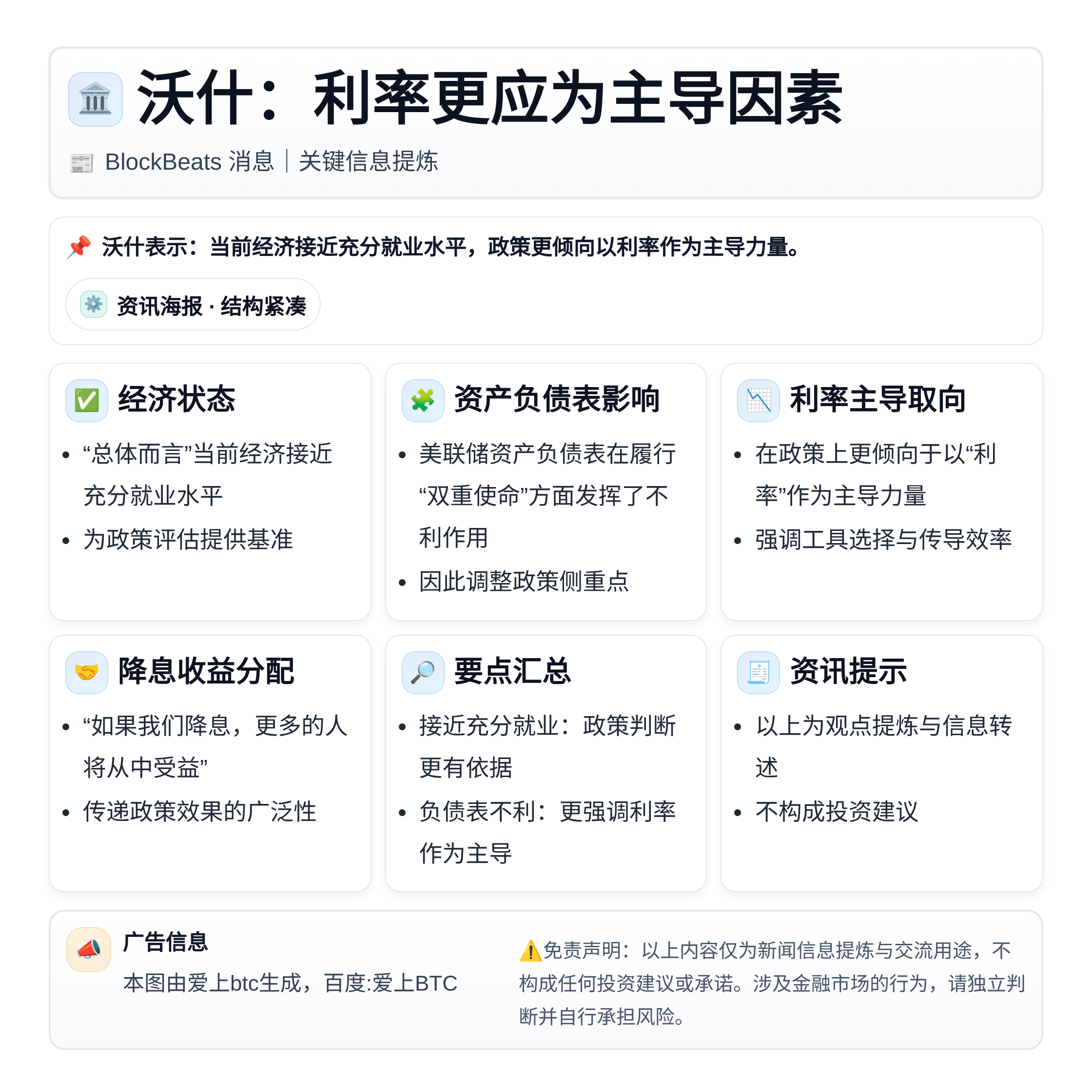 沃什：利率更应为主导因素