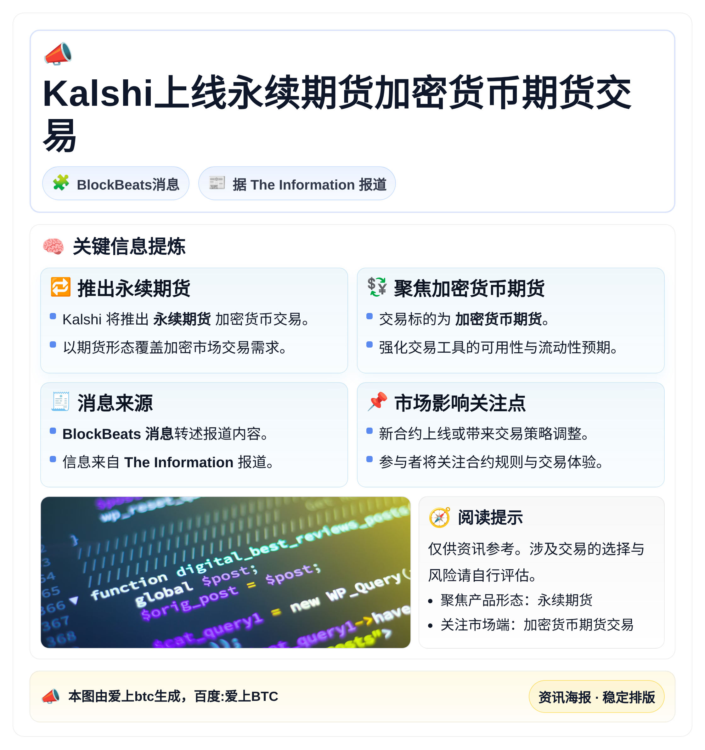 Kalshi上线永续期货加密货币期货交易