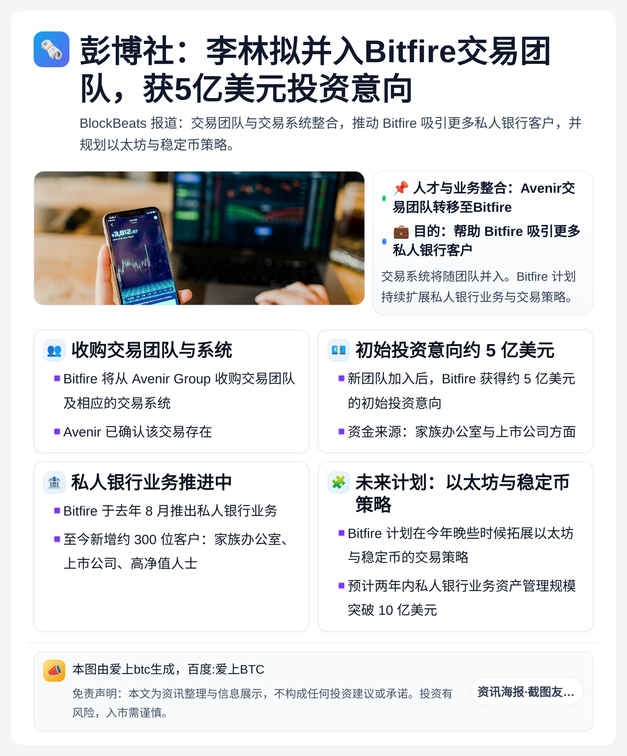 彭博社：李林拟并入Bitfire交易团队，获5亿美元投资意向