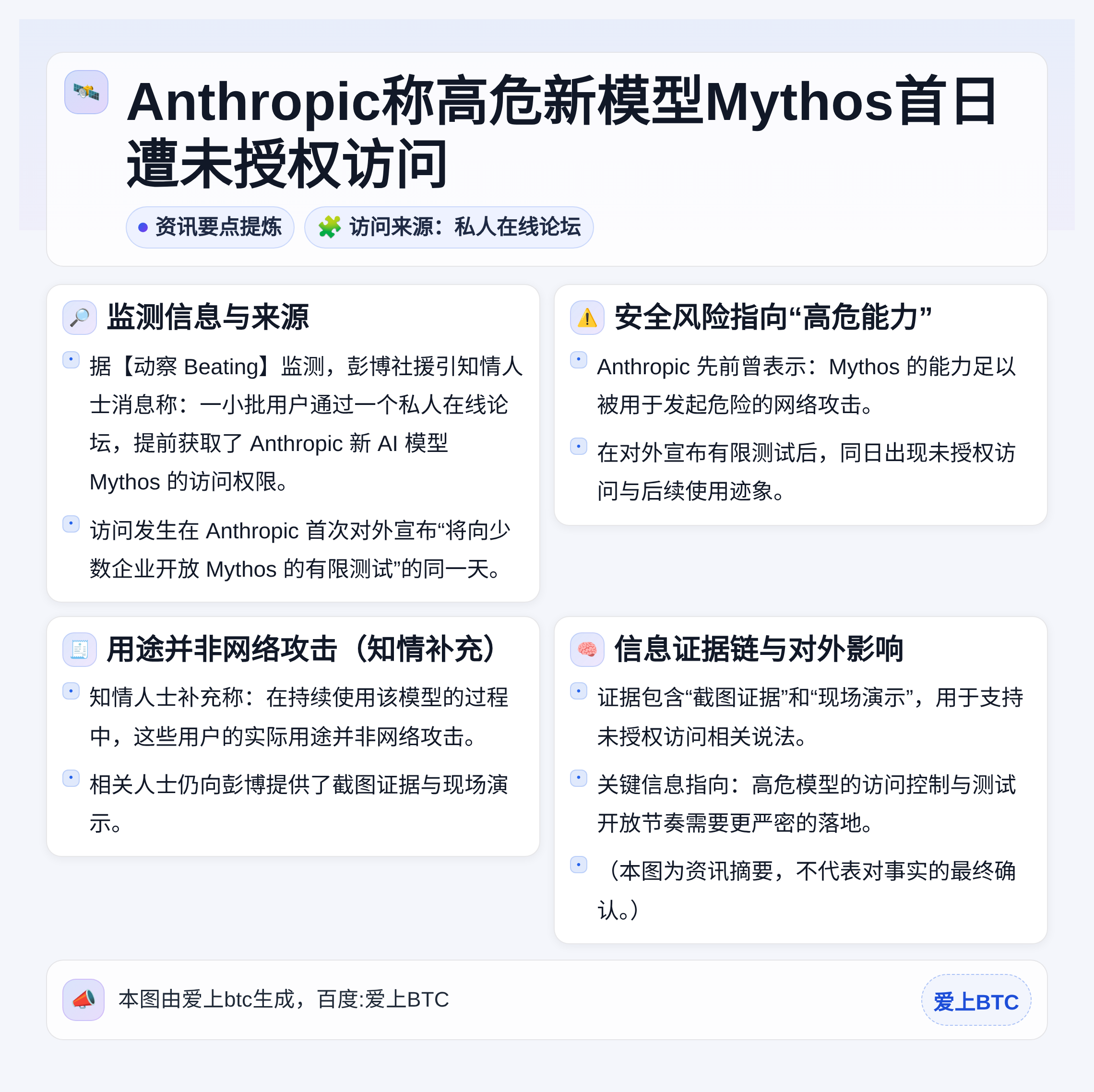 Anthropic称高危新模型Mythos首日遭未授权访问