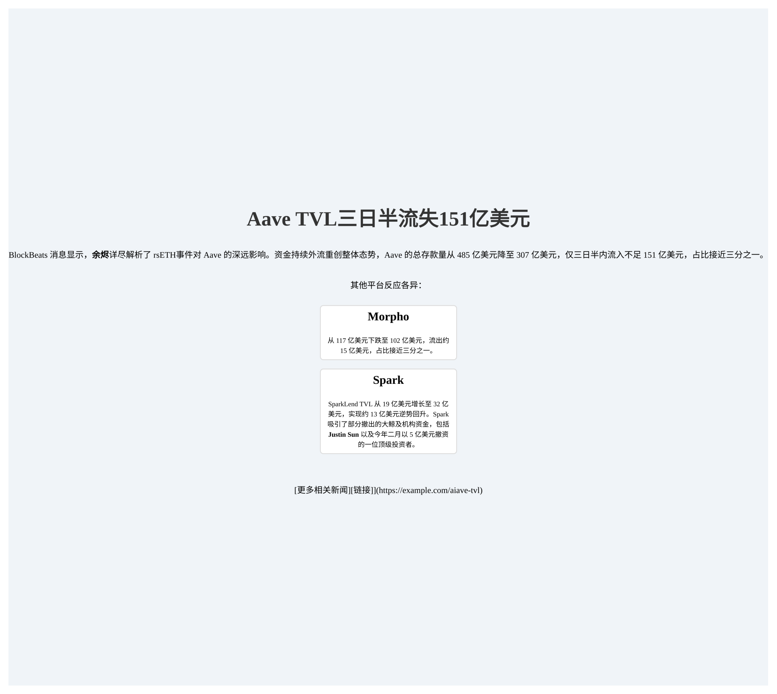 Aave TVL三日半流失151亿美元