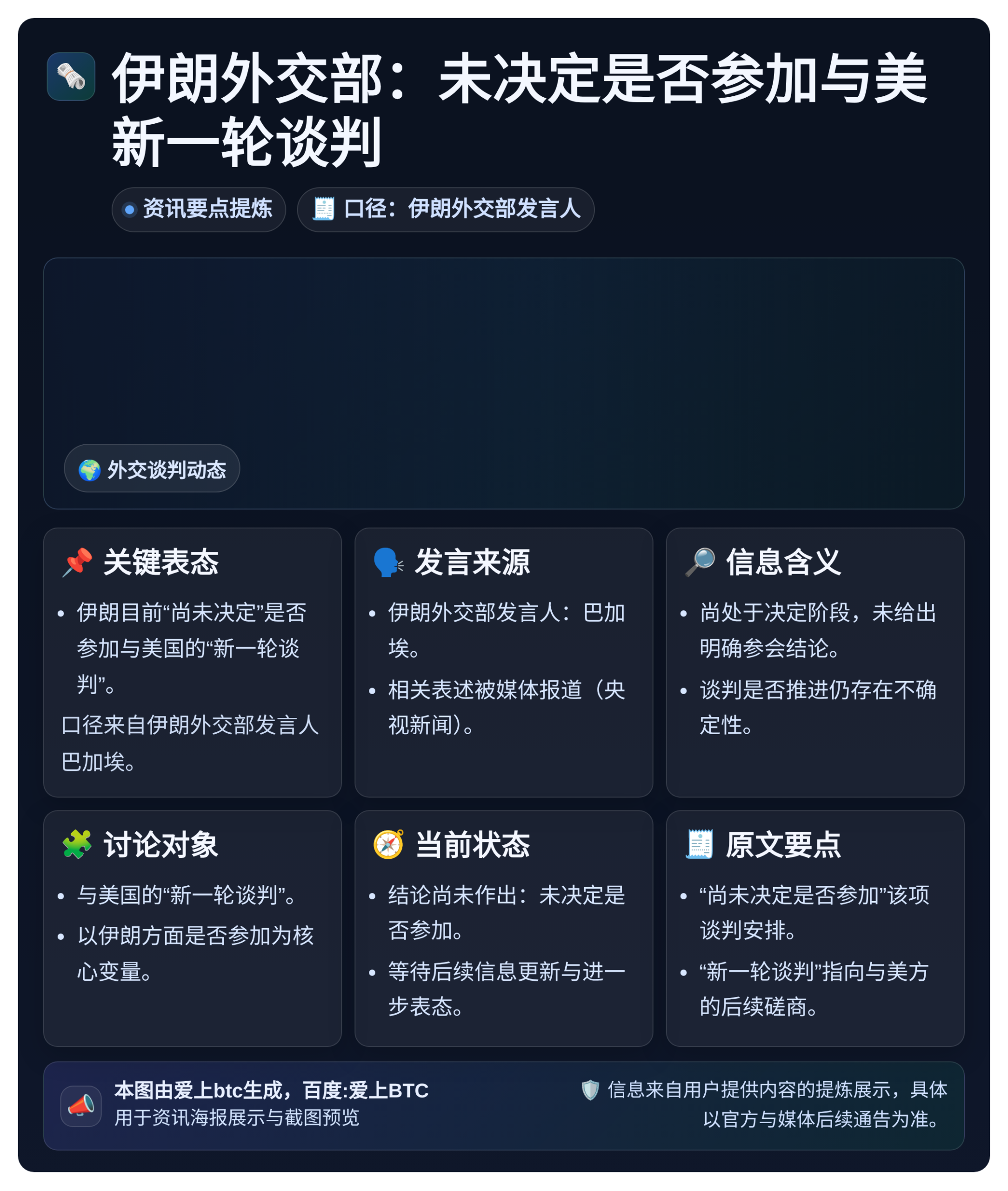 伊朗外交部：未决定是否参加与美新一轮谈判