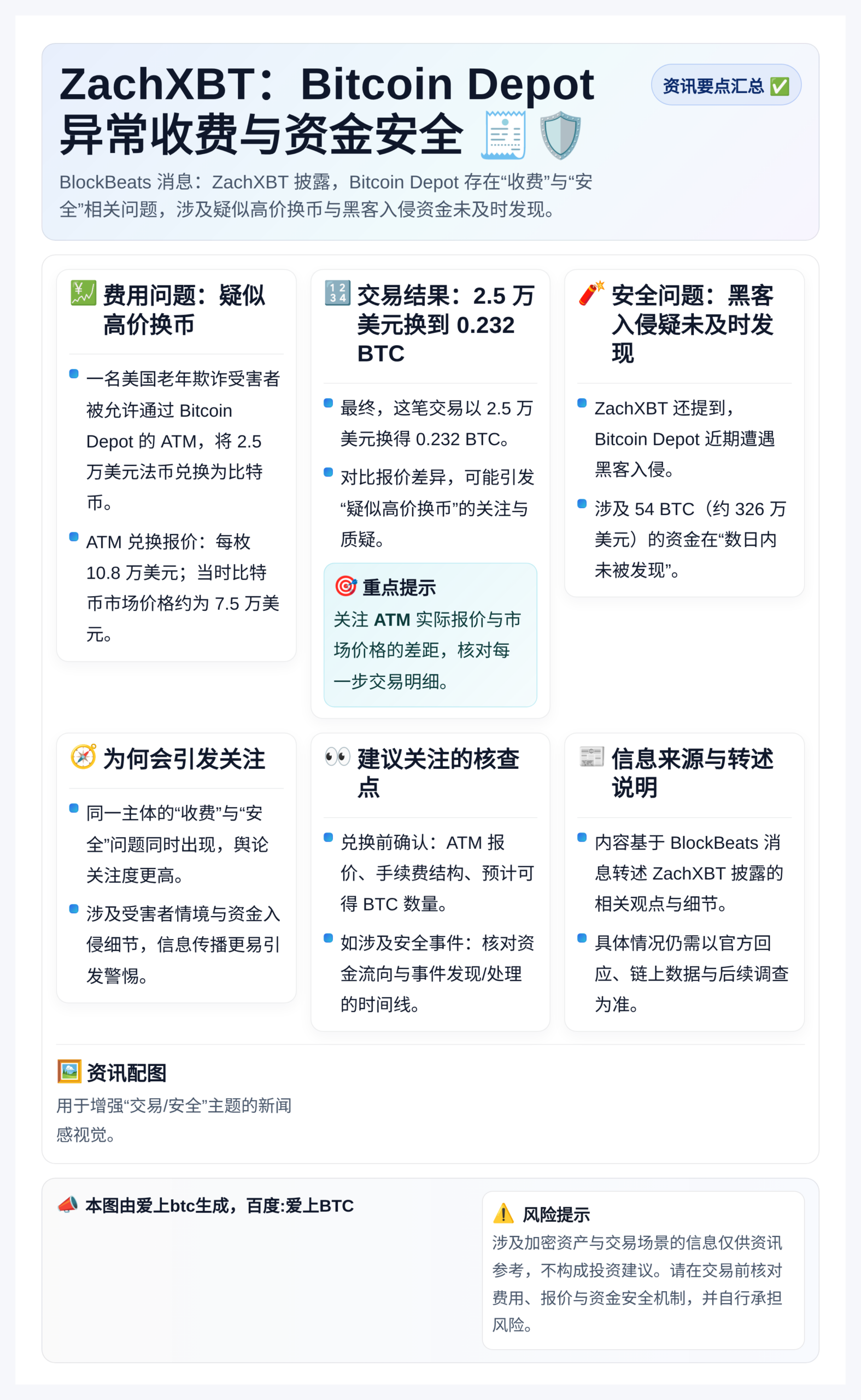 ZachXBT：Bitcoin Depot异常收费与资金安全