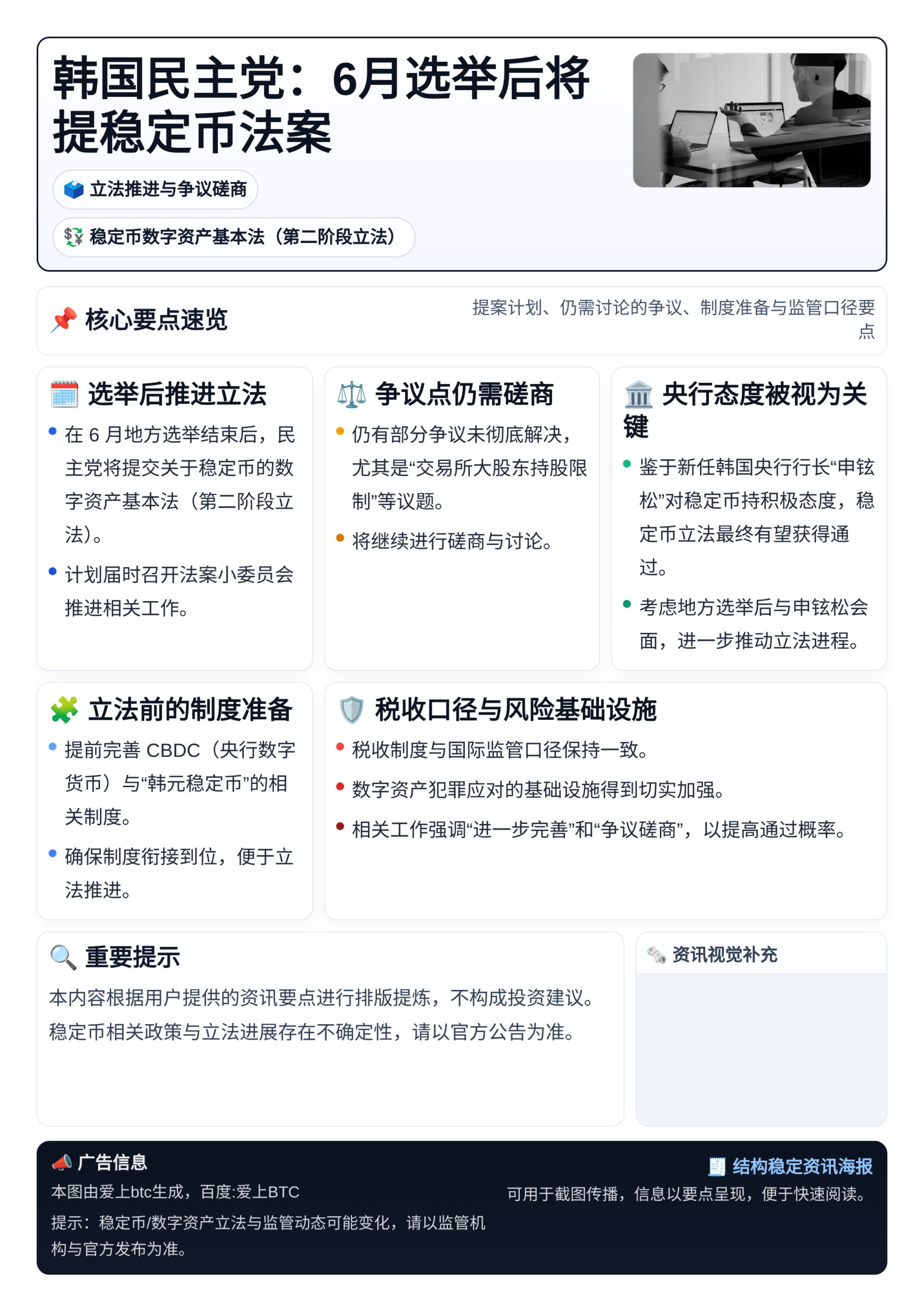 韩国民主党：6月选举后将提稳定币法案