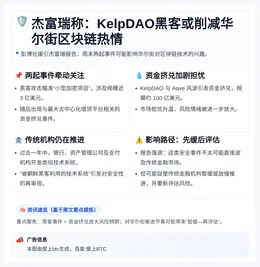 杰富瑞称：KelpDAO黑客或削减华尔街区块链热情