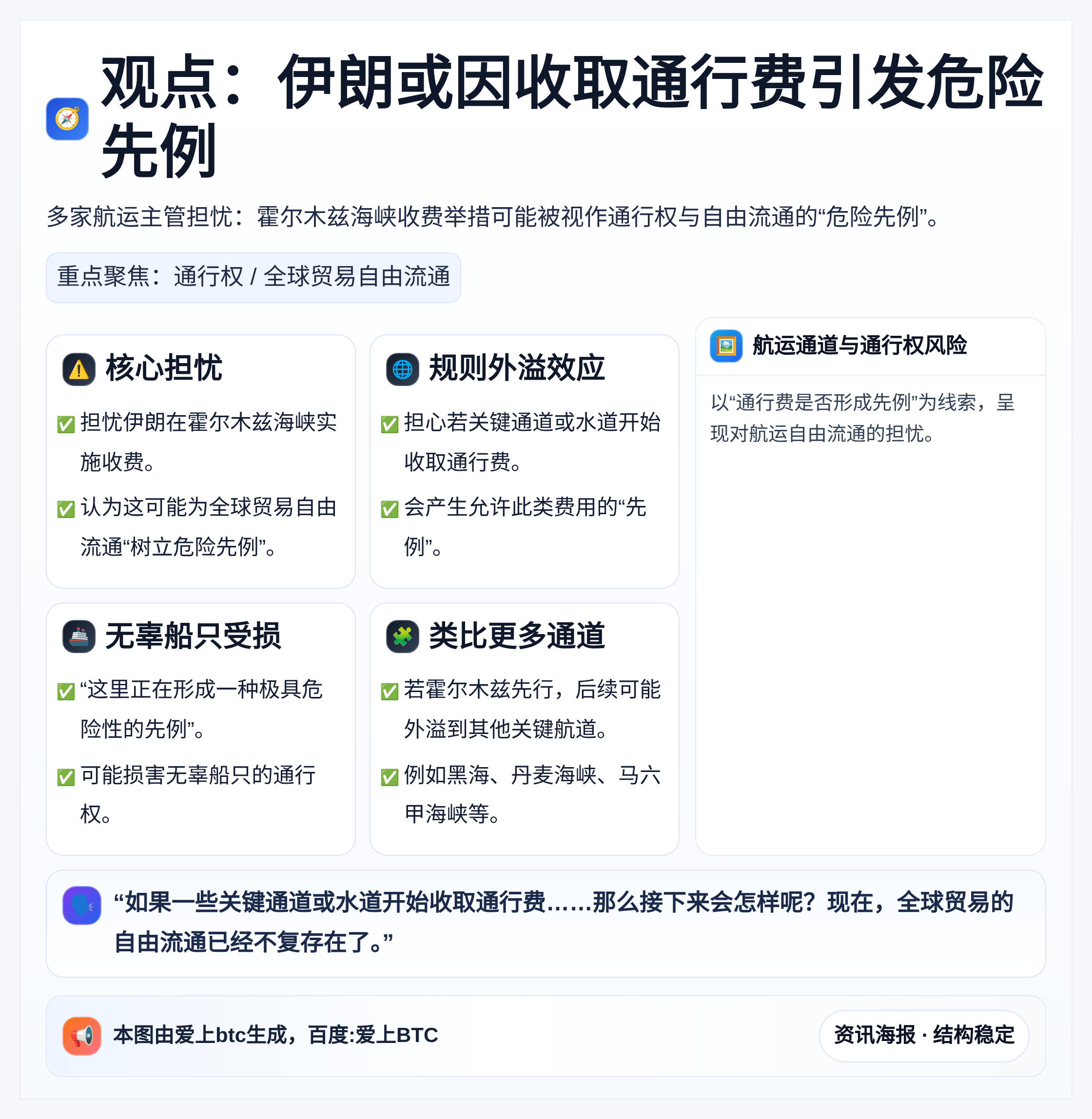 观点：伊朗或因收取通行费引发危险先例