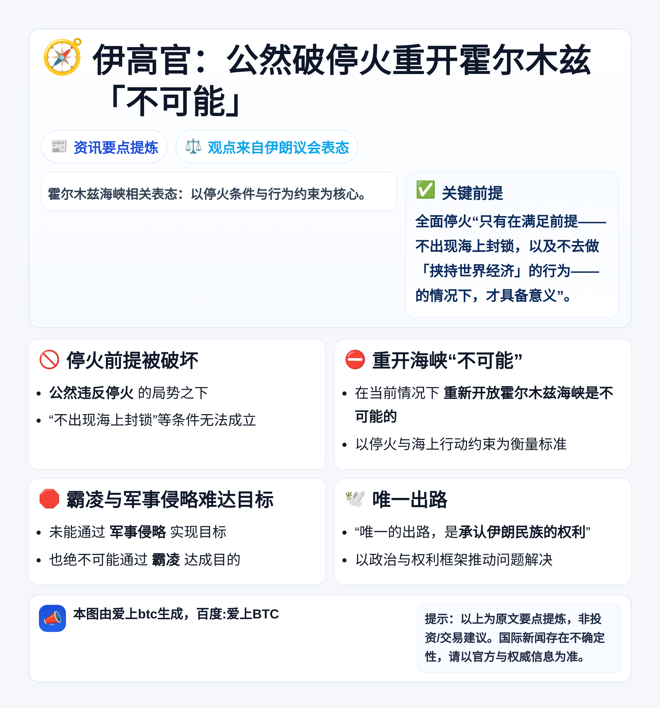 伊高官：公然破停火重开霍尔木兹「不可能」