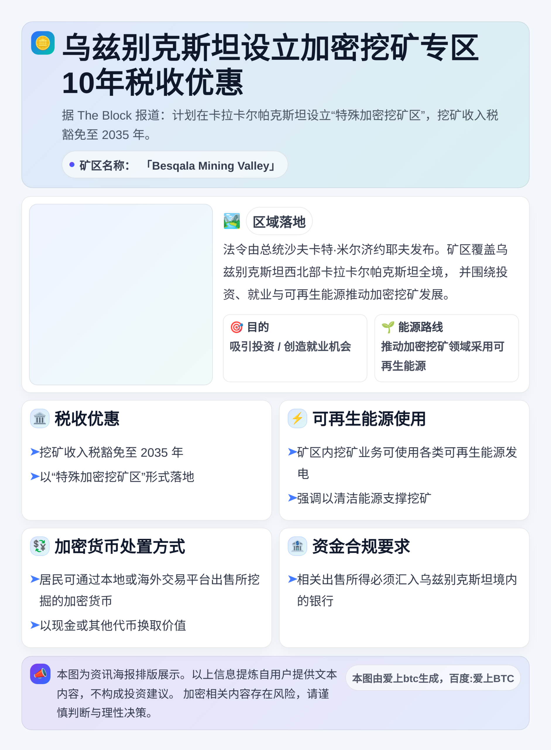乌兹别克斯坦设立加密挖矿专区 10年税收优惠