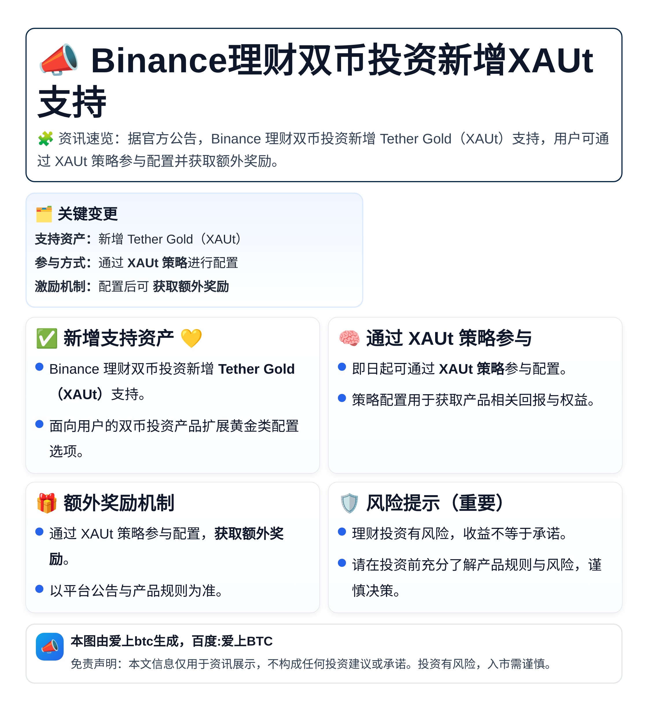 Binance理财双币投资新增XAUt支持