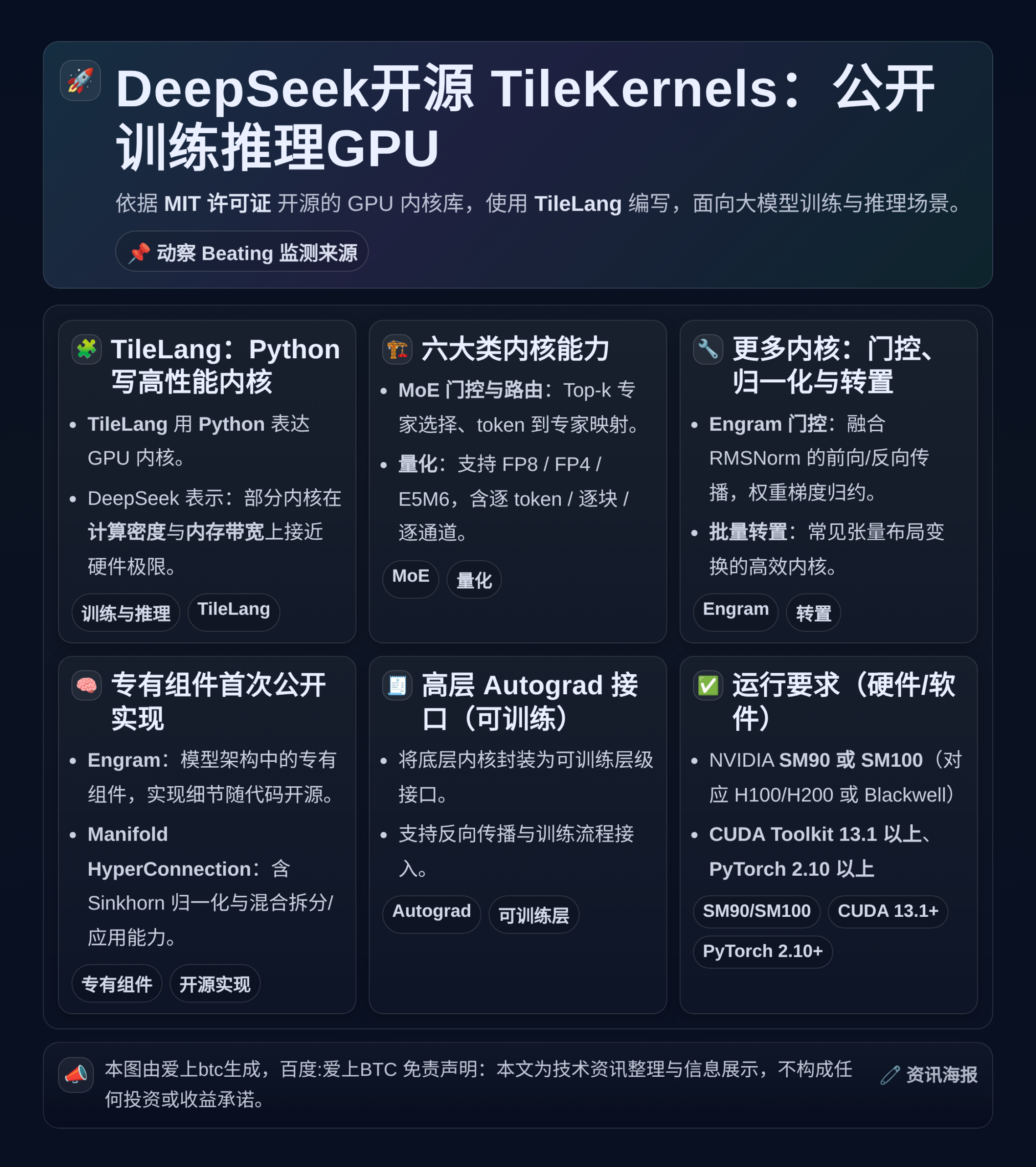 DeepSeek开源TileKernels：公开训练推理GP