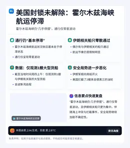 美国封锁未解除：霍尔木兹海峡航运停滞