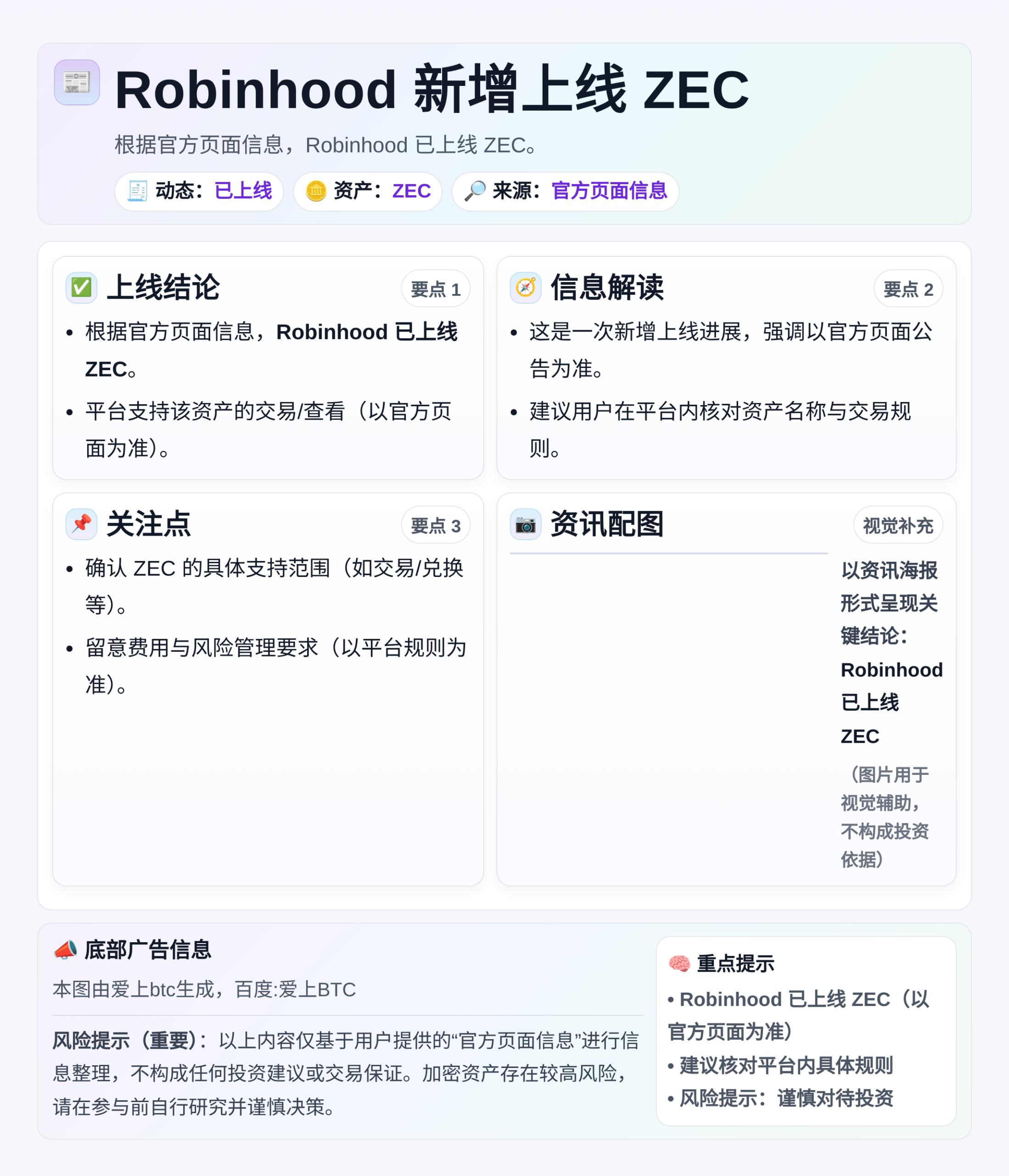 Robinhood新增上线ZEC