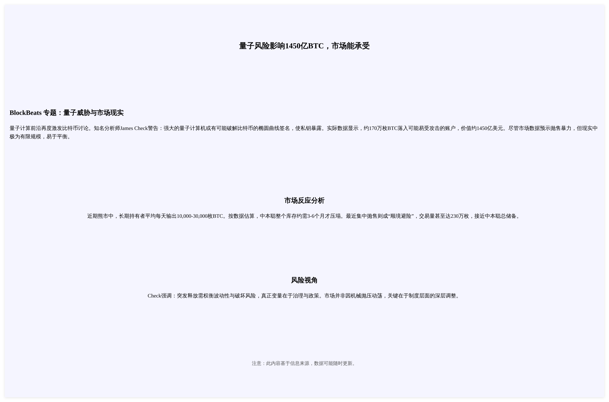 量子风险影响1450亿BTC，市场能承受