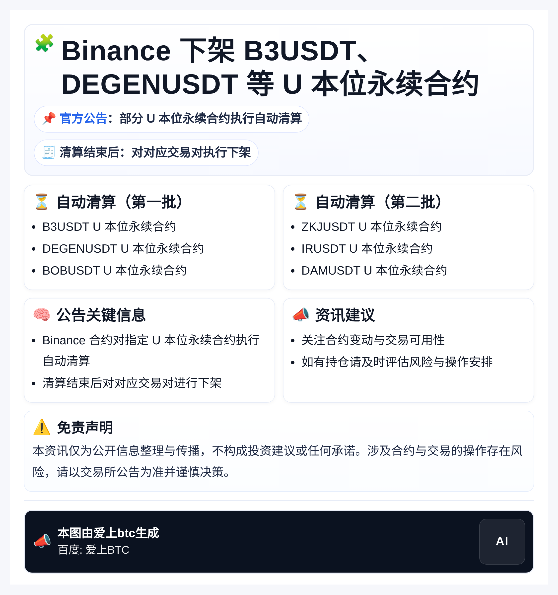 Binance下架B3USDT、DEGENUSDT等U本位永