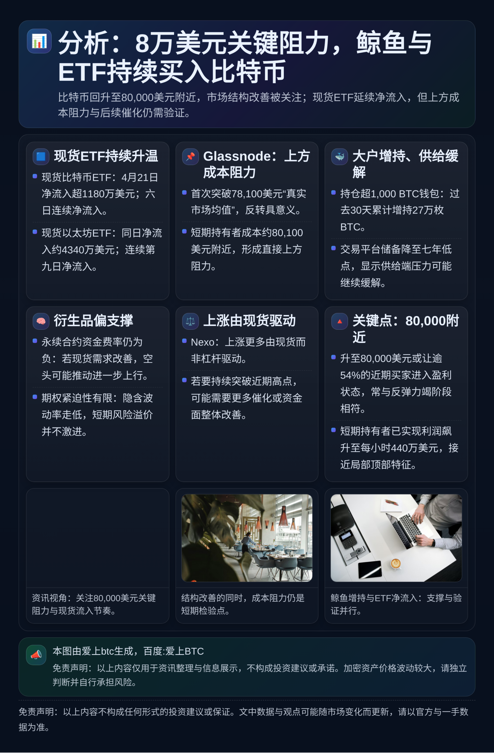 分析：8万美元关键阻力，鲸鱼与ETF持续买入比特币