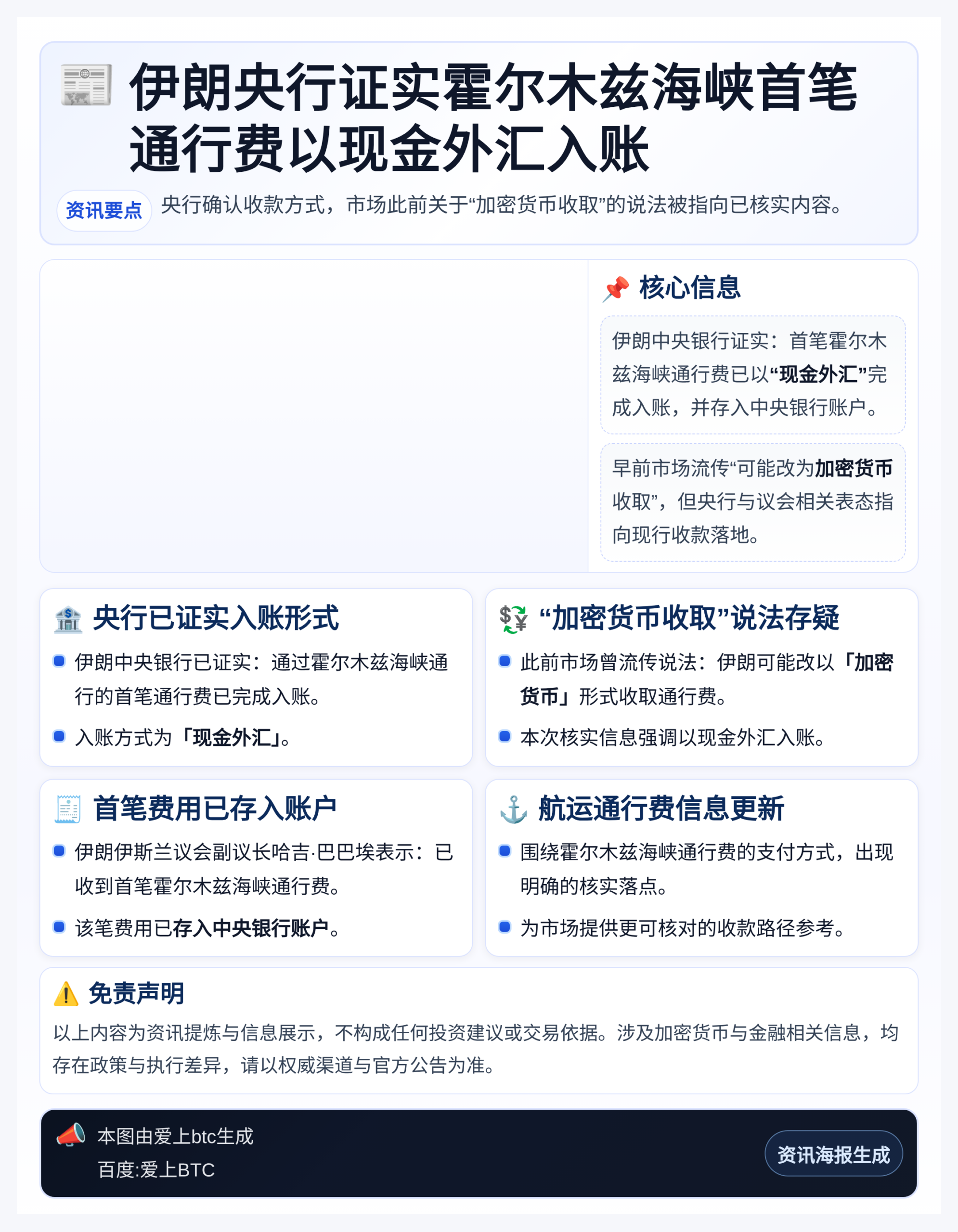 伊朗央行证实霍尔木兹海峡首笔通行费以现金外汇入账
