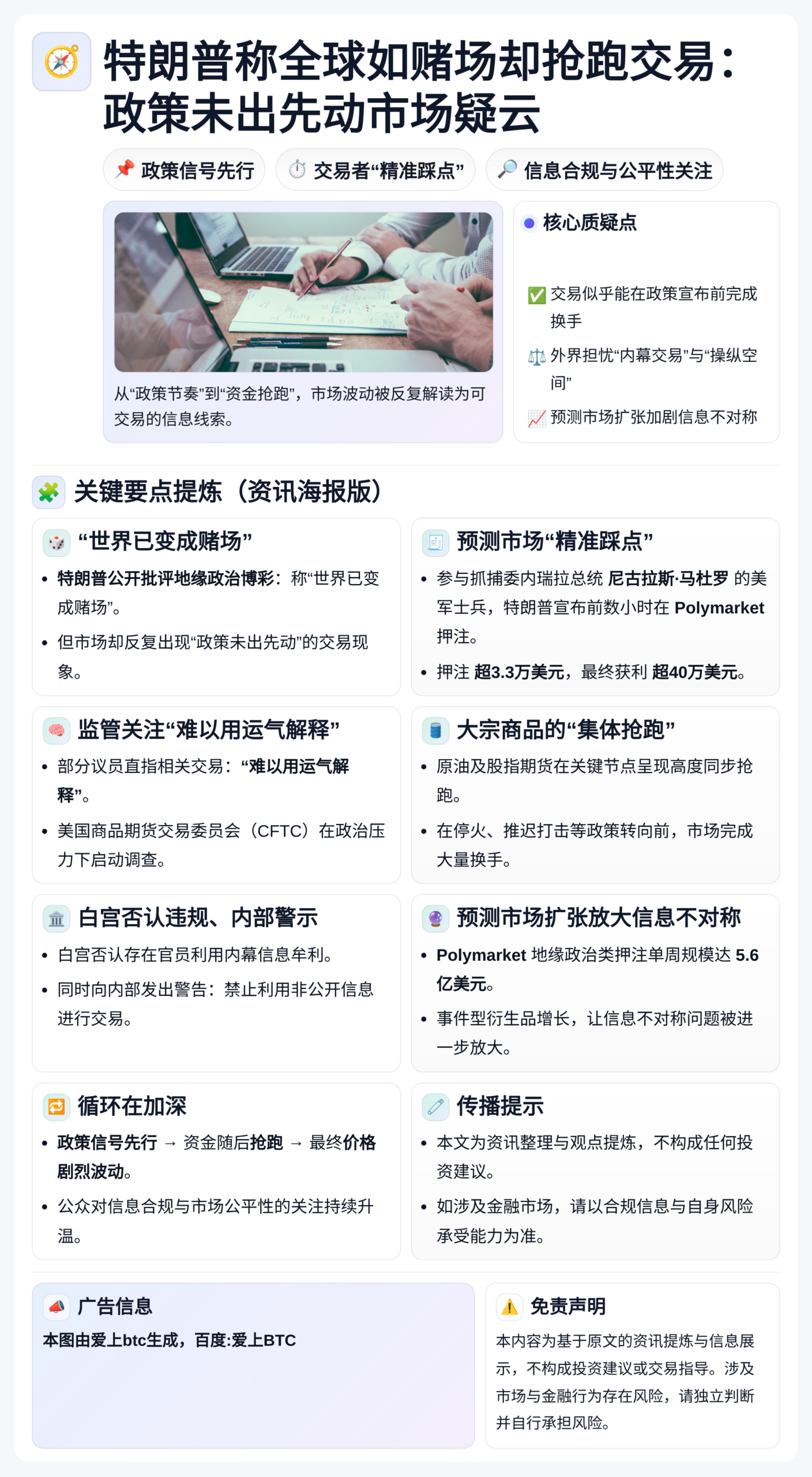 特朗普称全球如赌场却抢跑交易：政策未出先动市场疑云