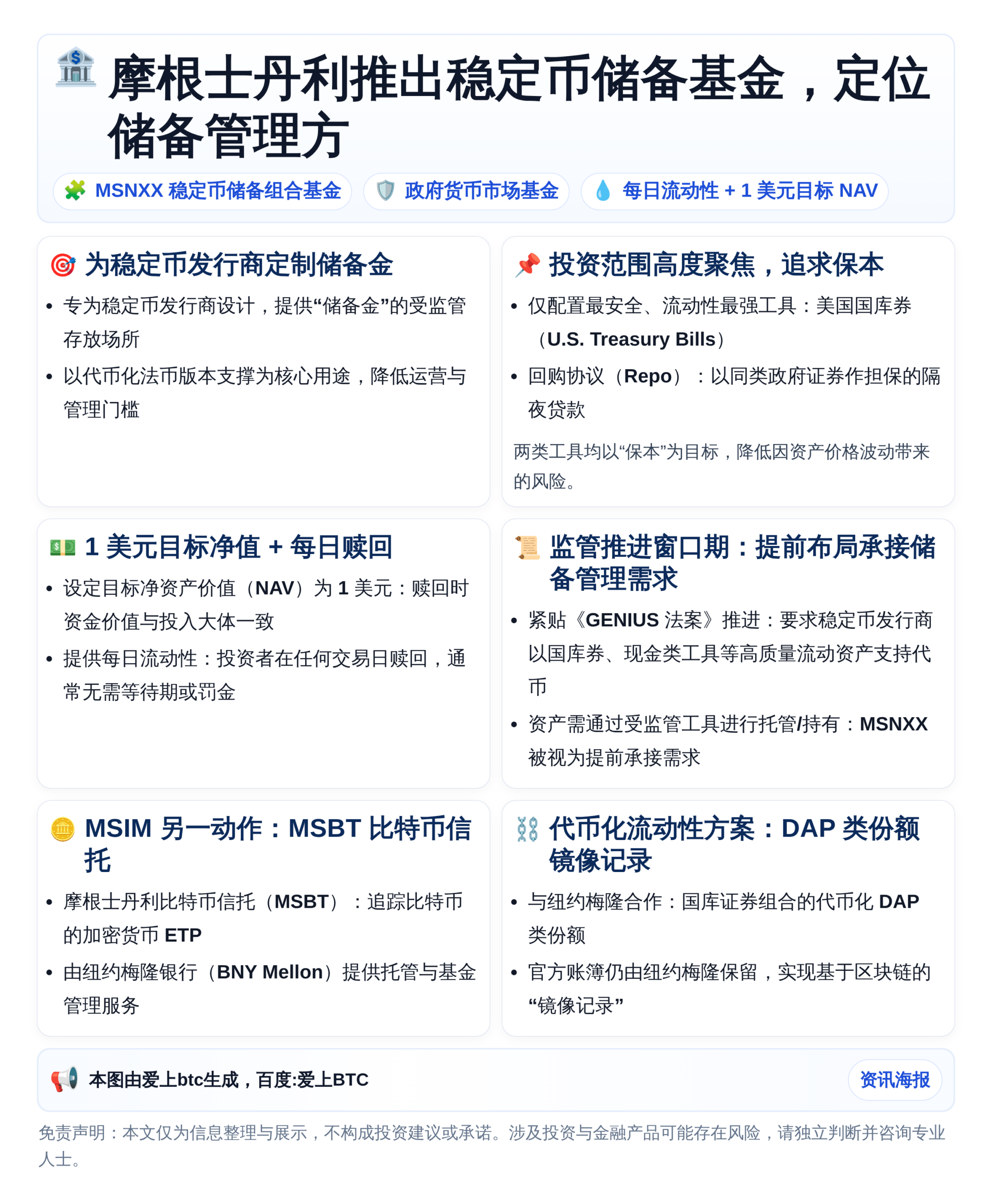 摩根士丹利推出稳定币储备基金，定位储备管理方