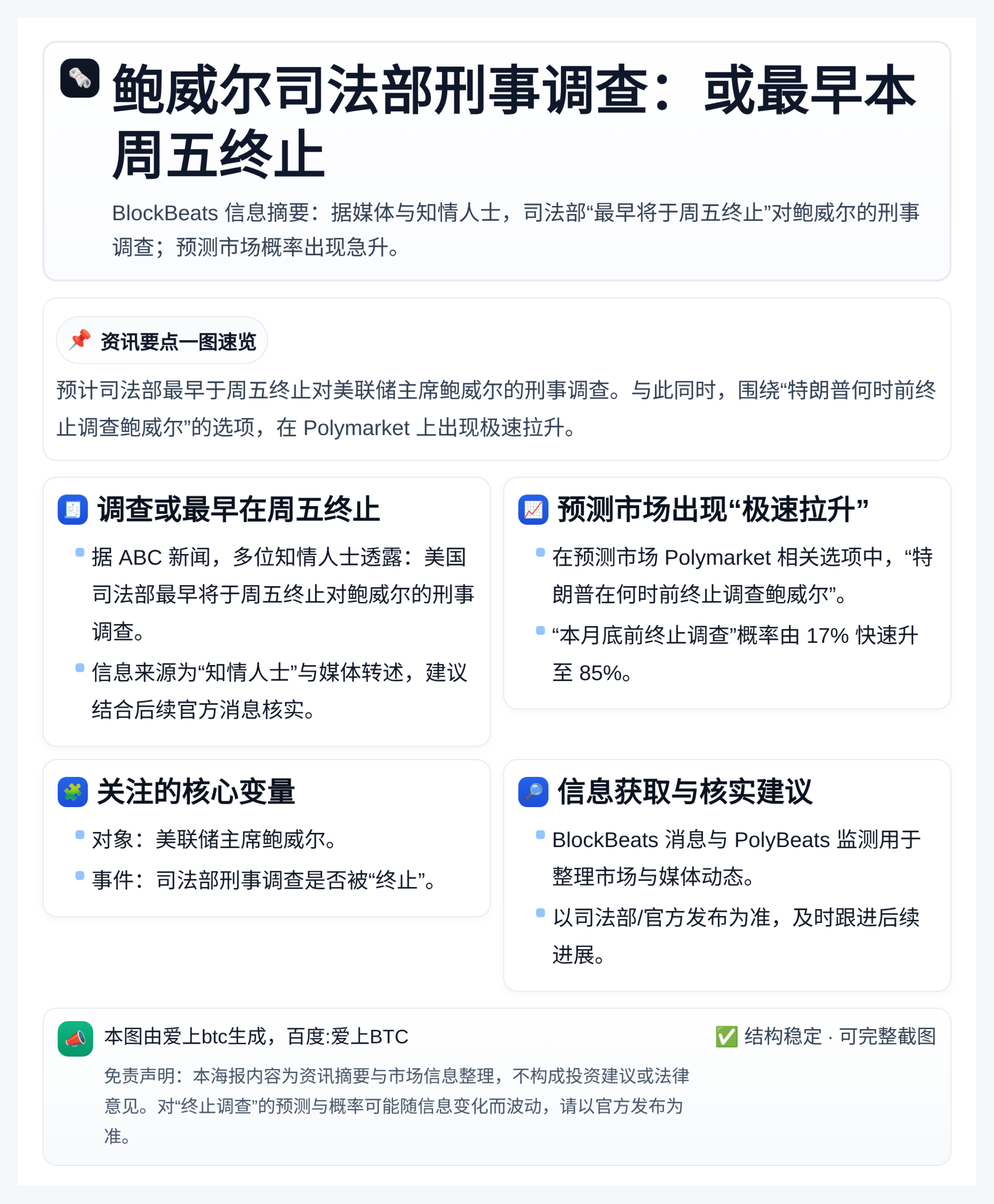 鲍威尔司法部刑事调查：或最早本周五终止