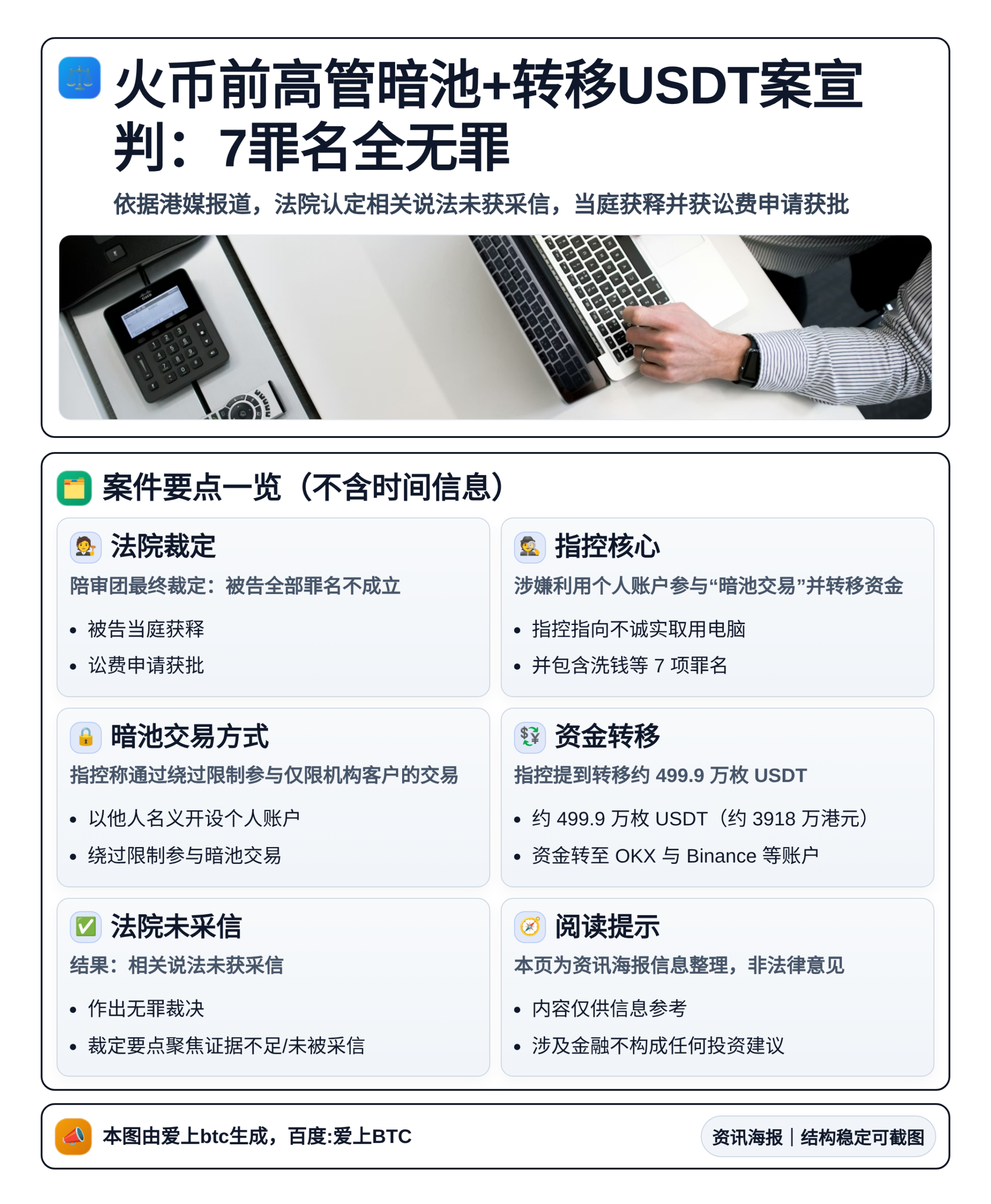 火币前高管暗池+转移USDT案宣判：7罪名全无罪