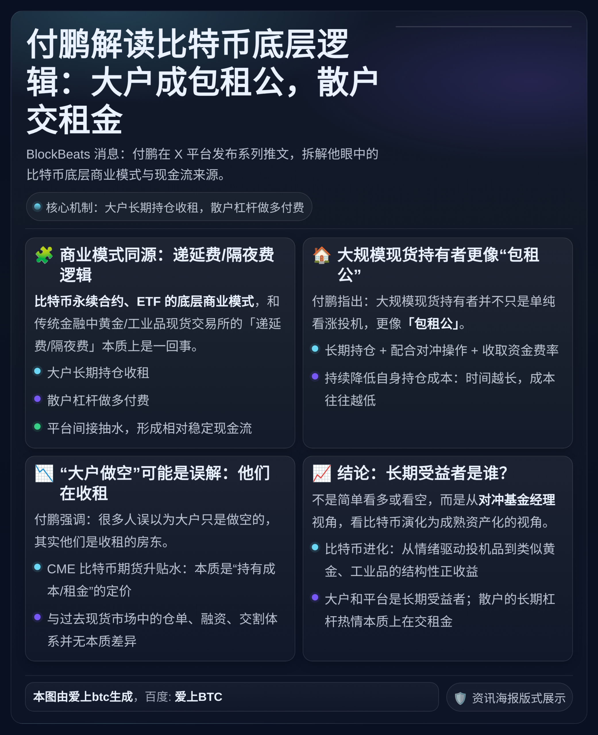付鹏解读比特币底层逻辑：大户成包租公，散户交租金