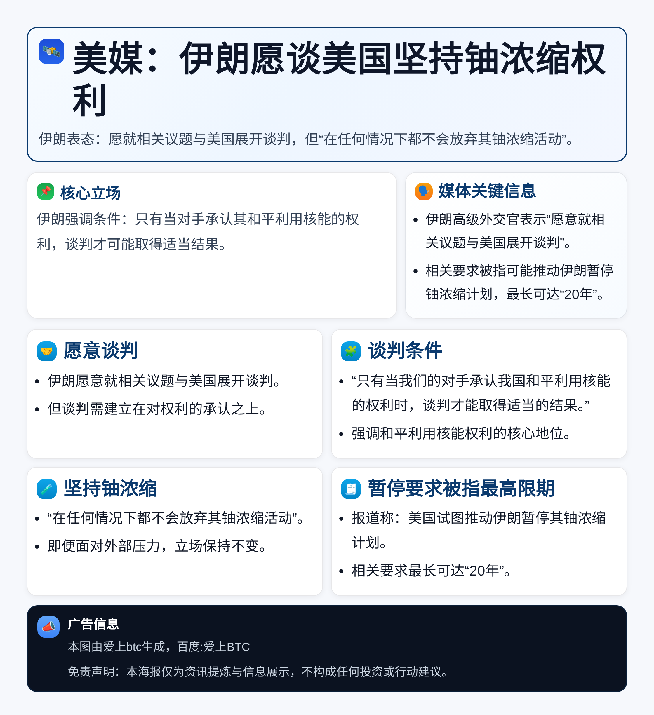 美媒：伊朗愿谈美国坚持铀浓缩权利