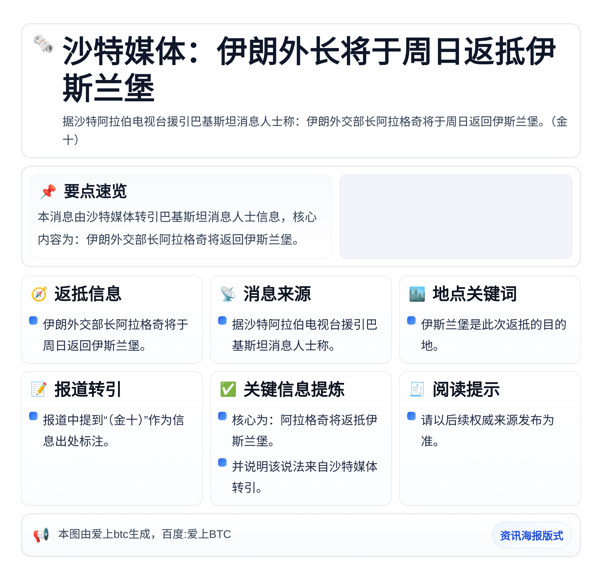 沙特媒体：伊朗外长将于周日返抵伊斯兰堡