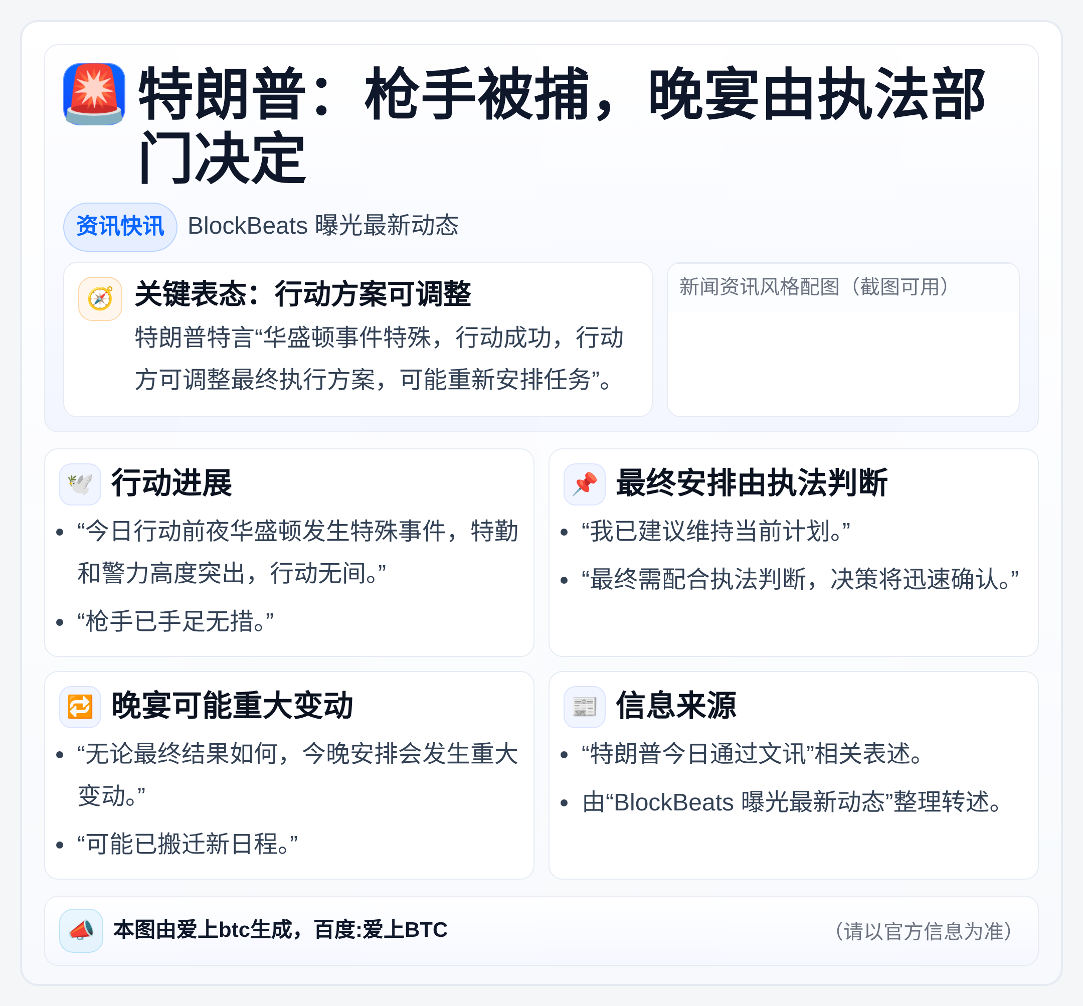 特朗普：枪手被捕，晚宴由执法部门决定