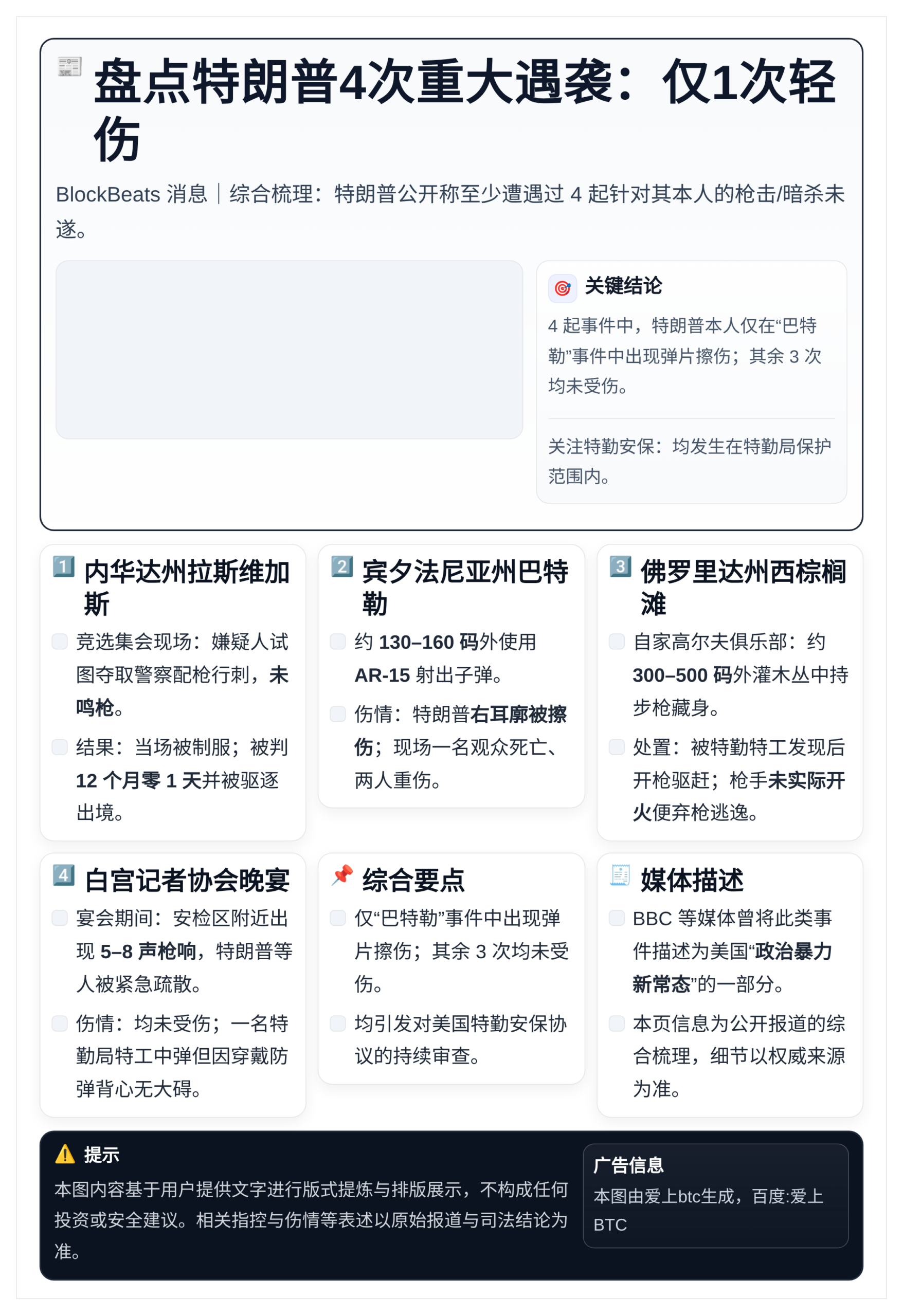 盘点特朗普4次重大遇袭：仅1次轻伤