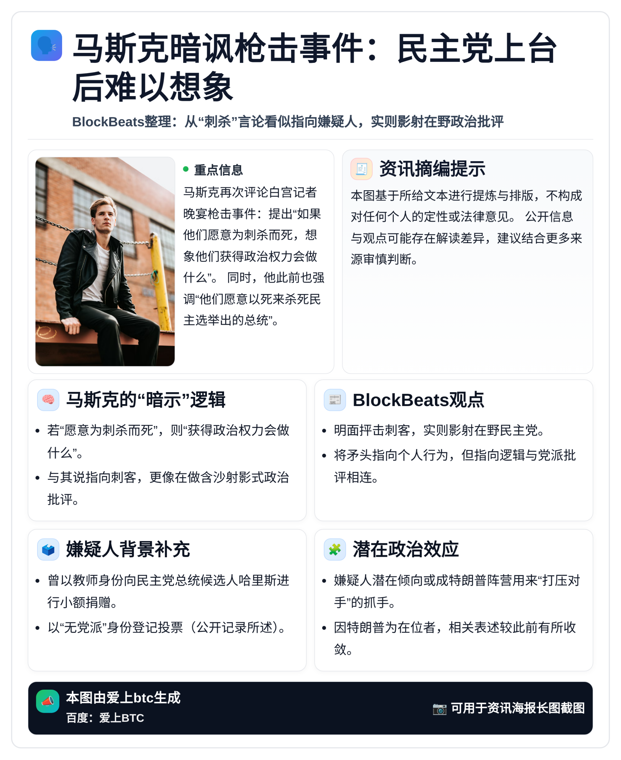 马斯克暗讽枪击事件：民主党上台后难以想象