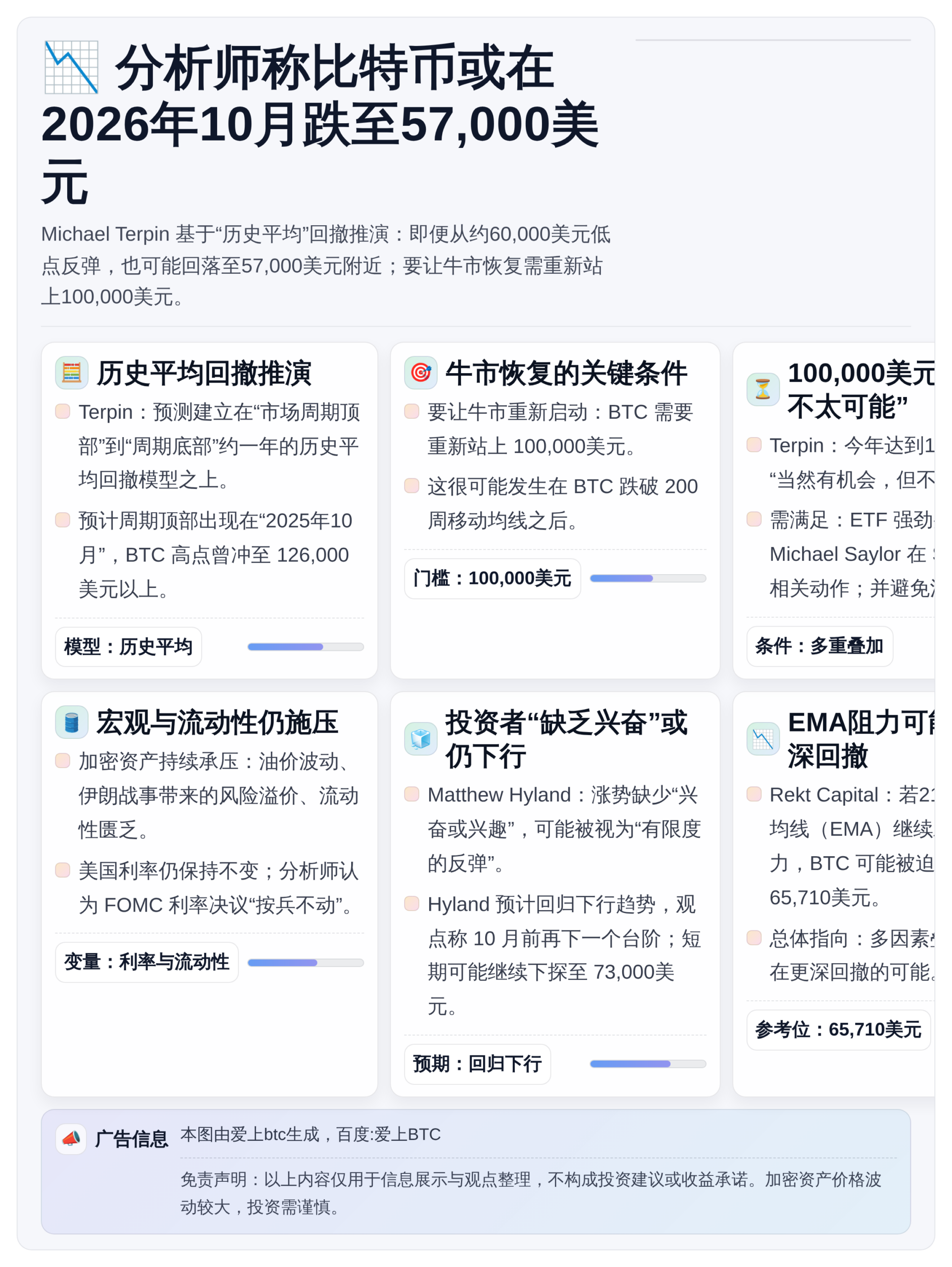 分析师称比特币或在2026年10月跌至5.7万美元