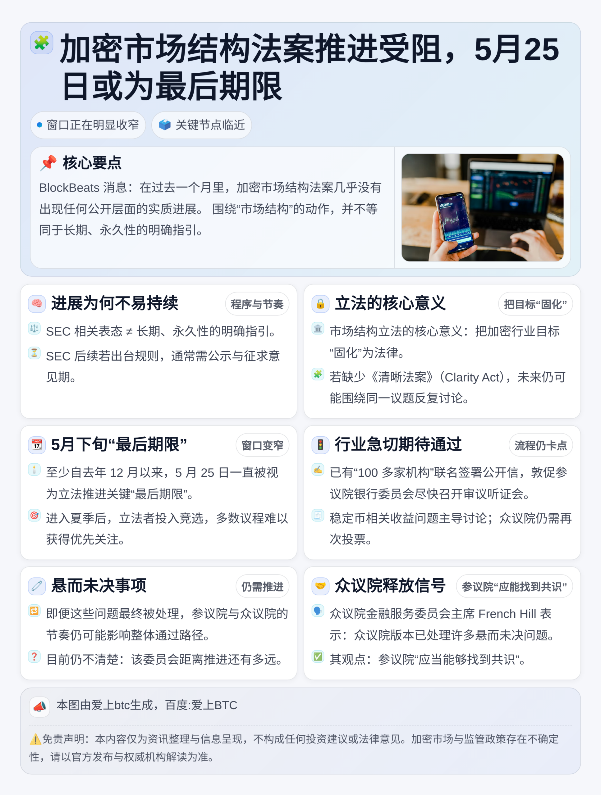 加密市场结构法案推进受阻，5月25日或为最后期限