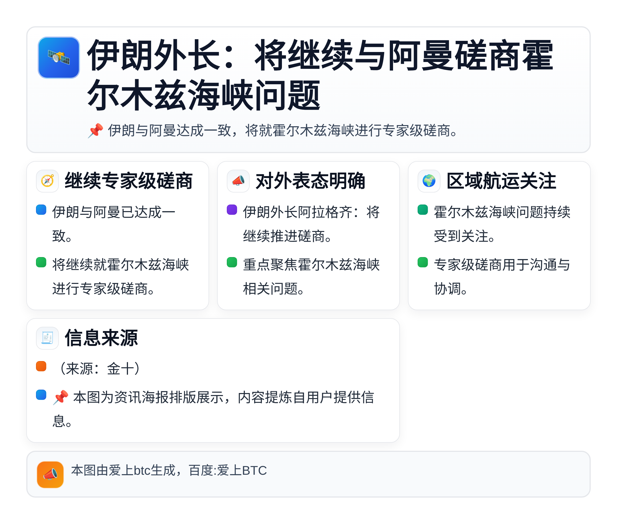 伊朗外长：将继续与阿曼磋商霍尔木兹海峡问题