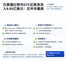 贝莱德比特币ETF近周净流入9.83亿美元：近半年最高