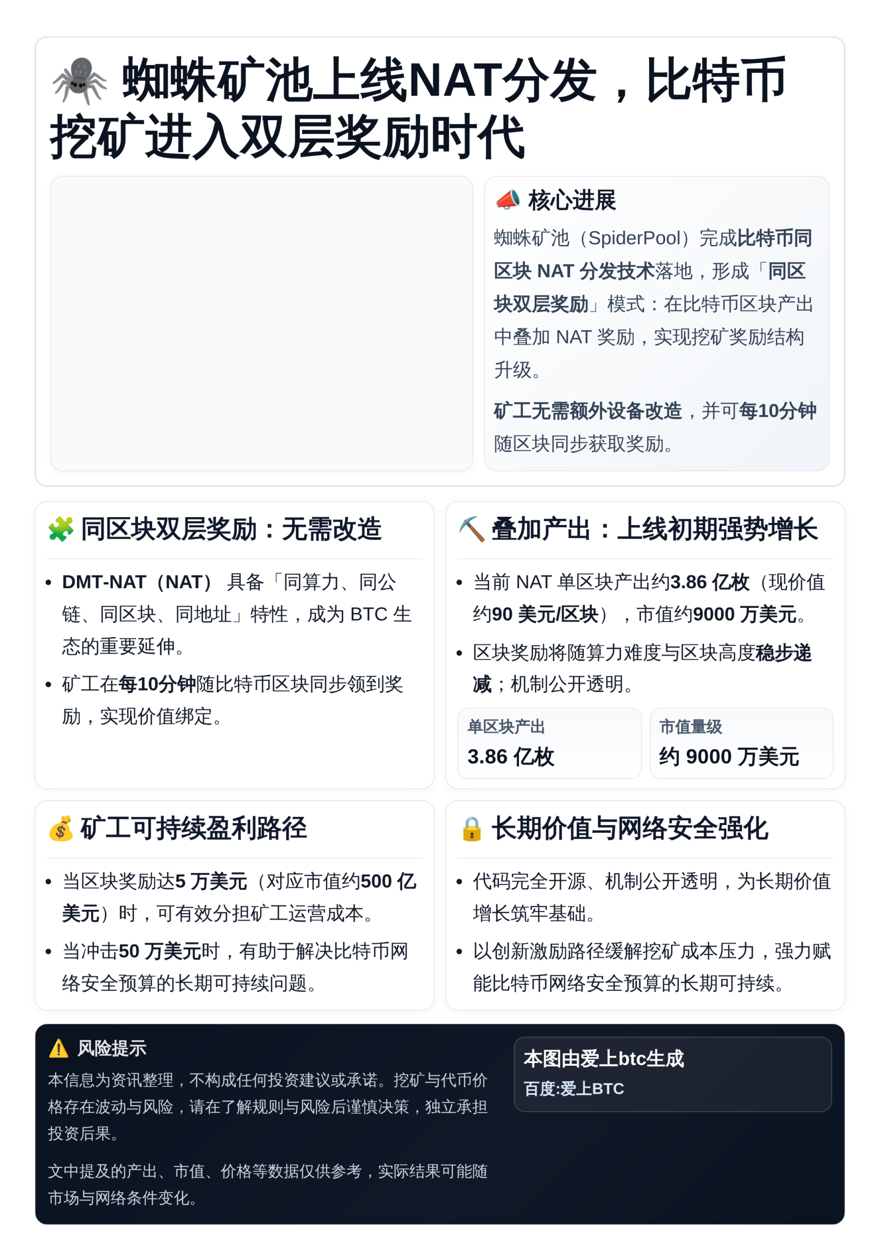 蜘蛛矿池上线NAT分发，比特币挖矿进入双层奖励时代