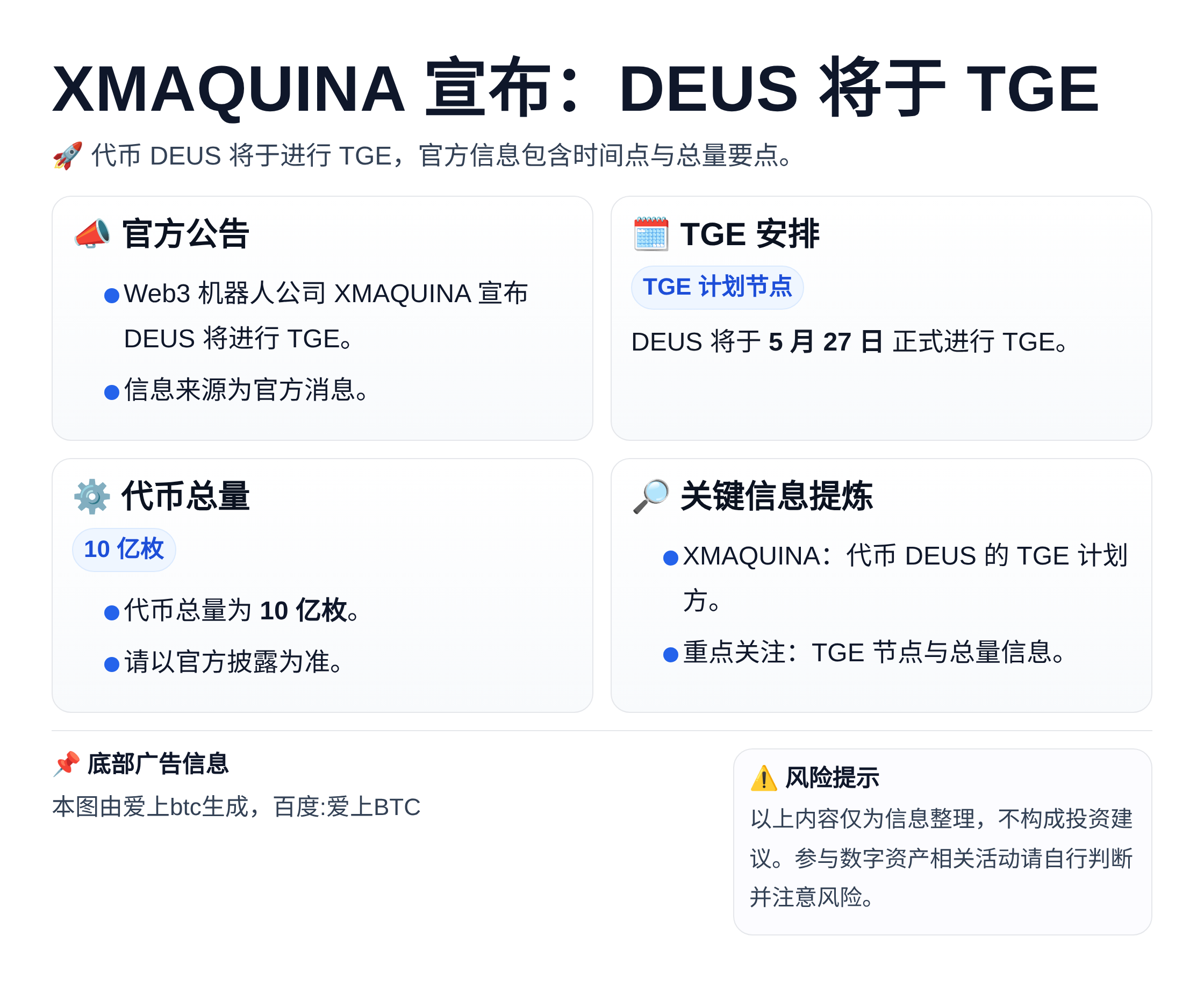 XMAQUINA宣布：DEUS将于5月27日进行TGE