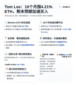 Tom Lee：10个月囤4.21%ETH，熊末预期加速买入