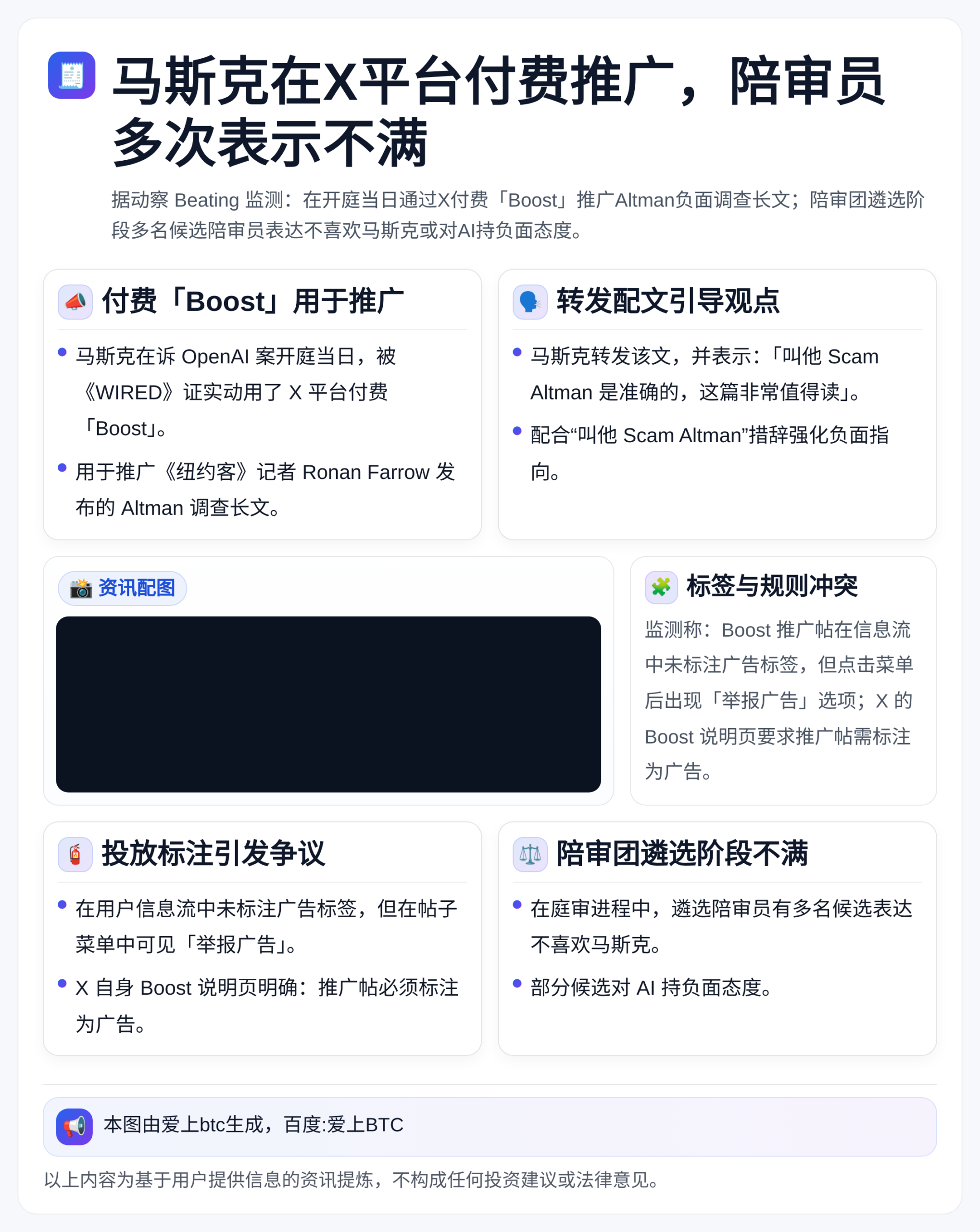 马斯克在X平台付费推广，陪审员多次表示不满Altman负面报