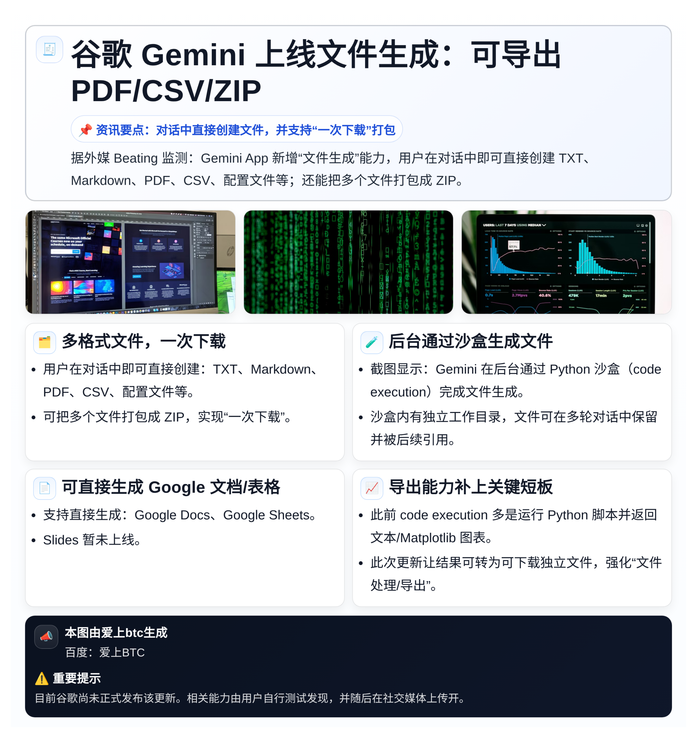 谷歌Gemini上线文件生成：可导出PDF/CSV/ZIP，