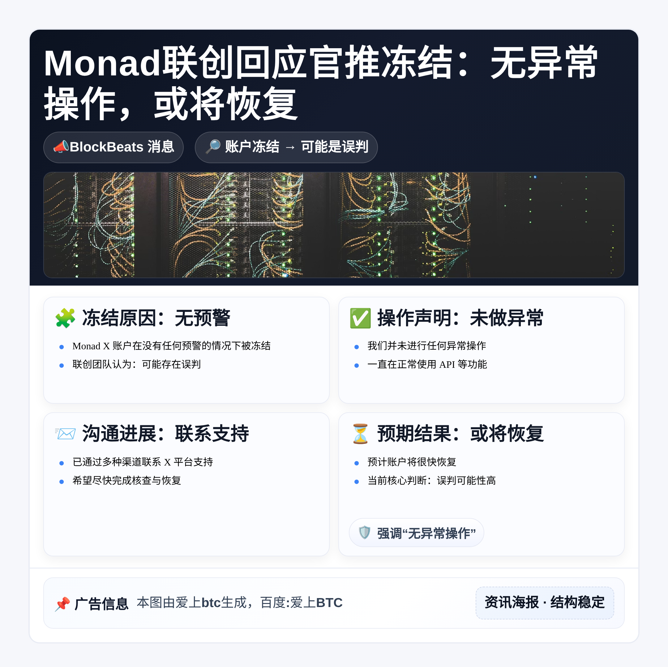 Monad联创回应官推冻结：无异常操作，或将恢复