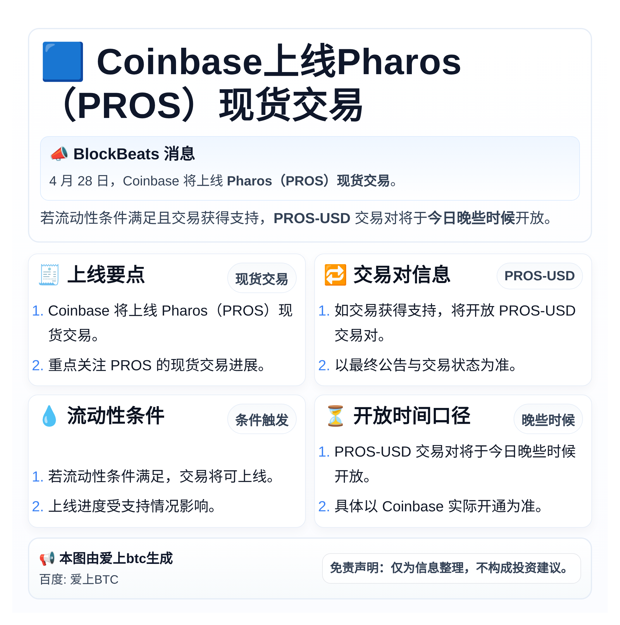 Coinbase上线Pharos(PROS)现货交易