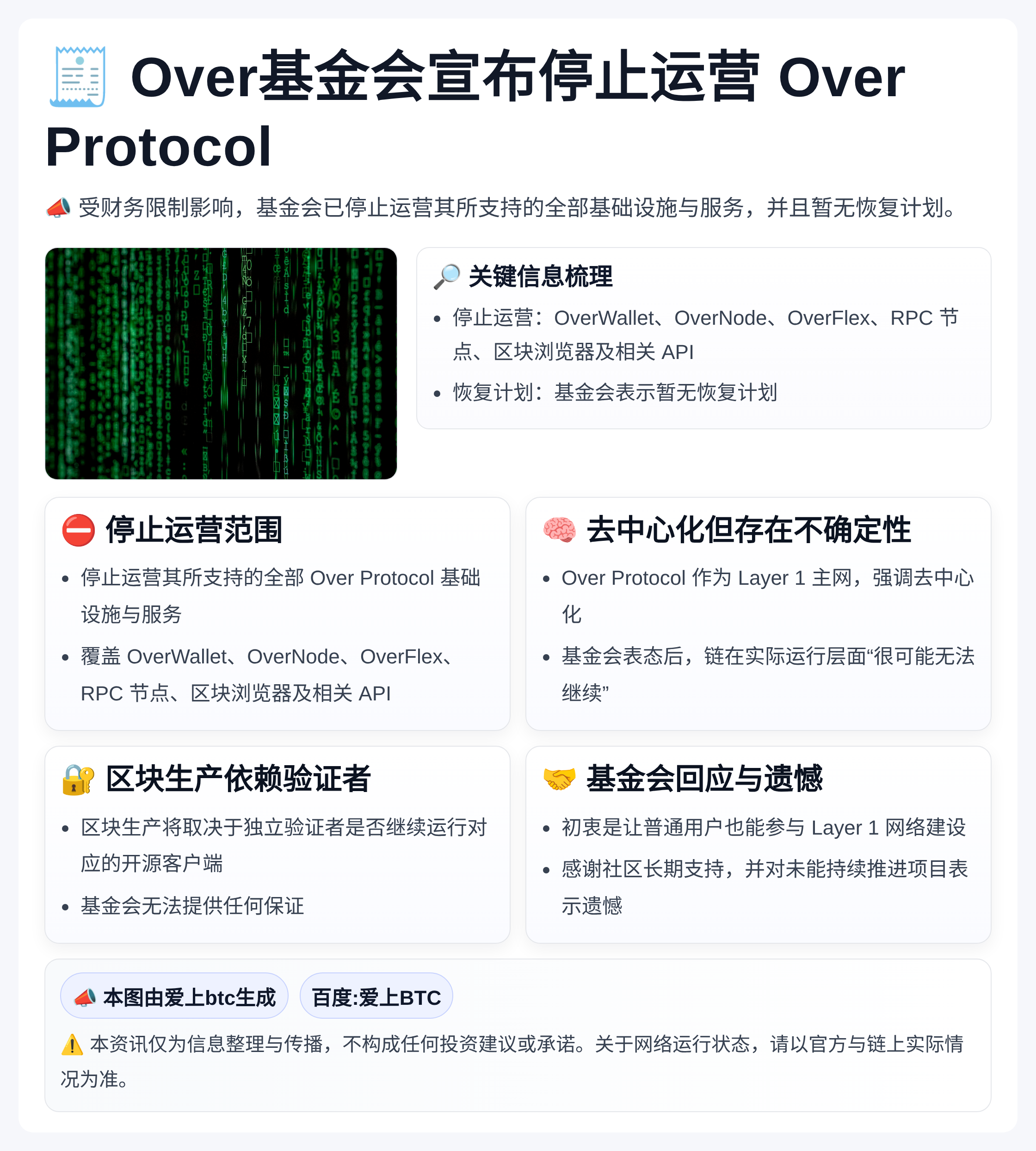 Over基金会宣布停止运营Over Protocol