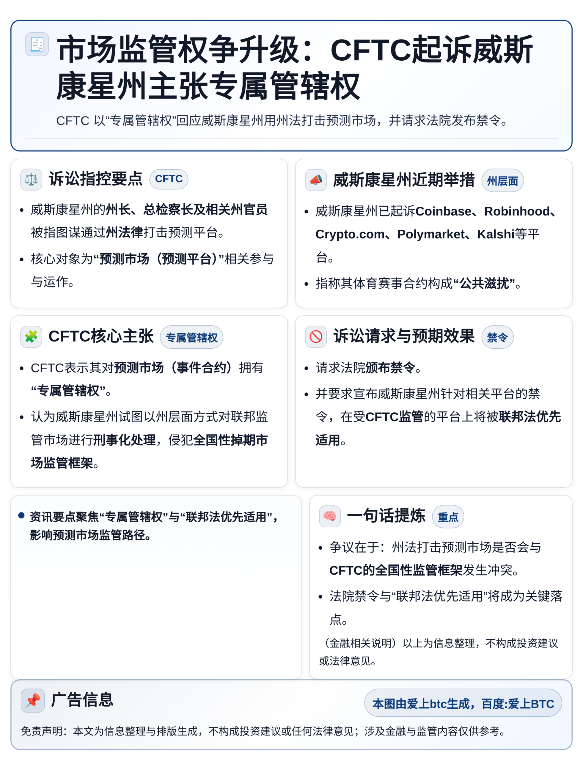 市场监管权争升级：CFTC起诉威斯康星州主张专属管辖权