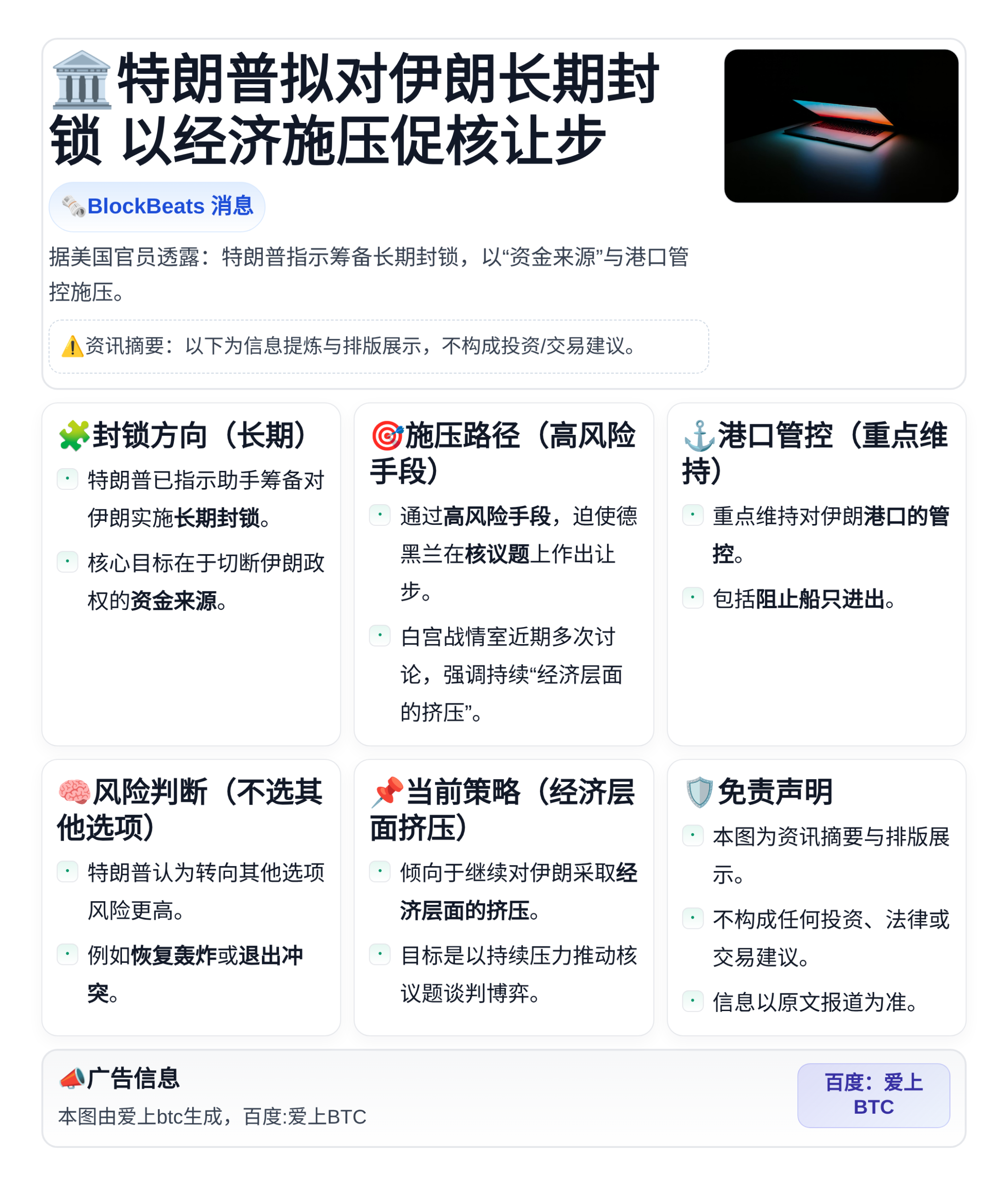 特朗普拟对伊朗长期封锁 以经济施压促核让步