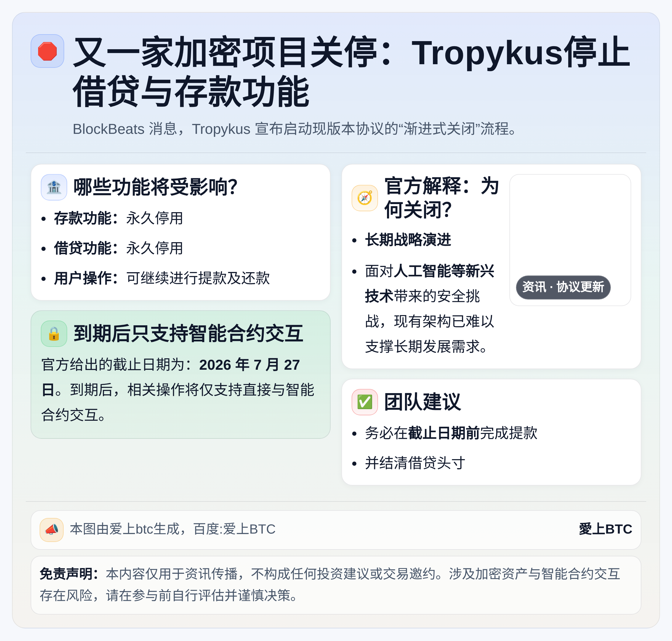 又一家加密项目关停：Tropykus停止借贷与存款功能